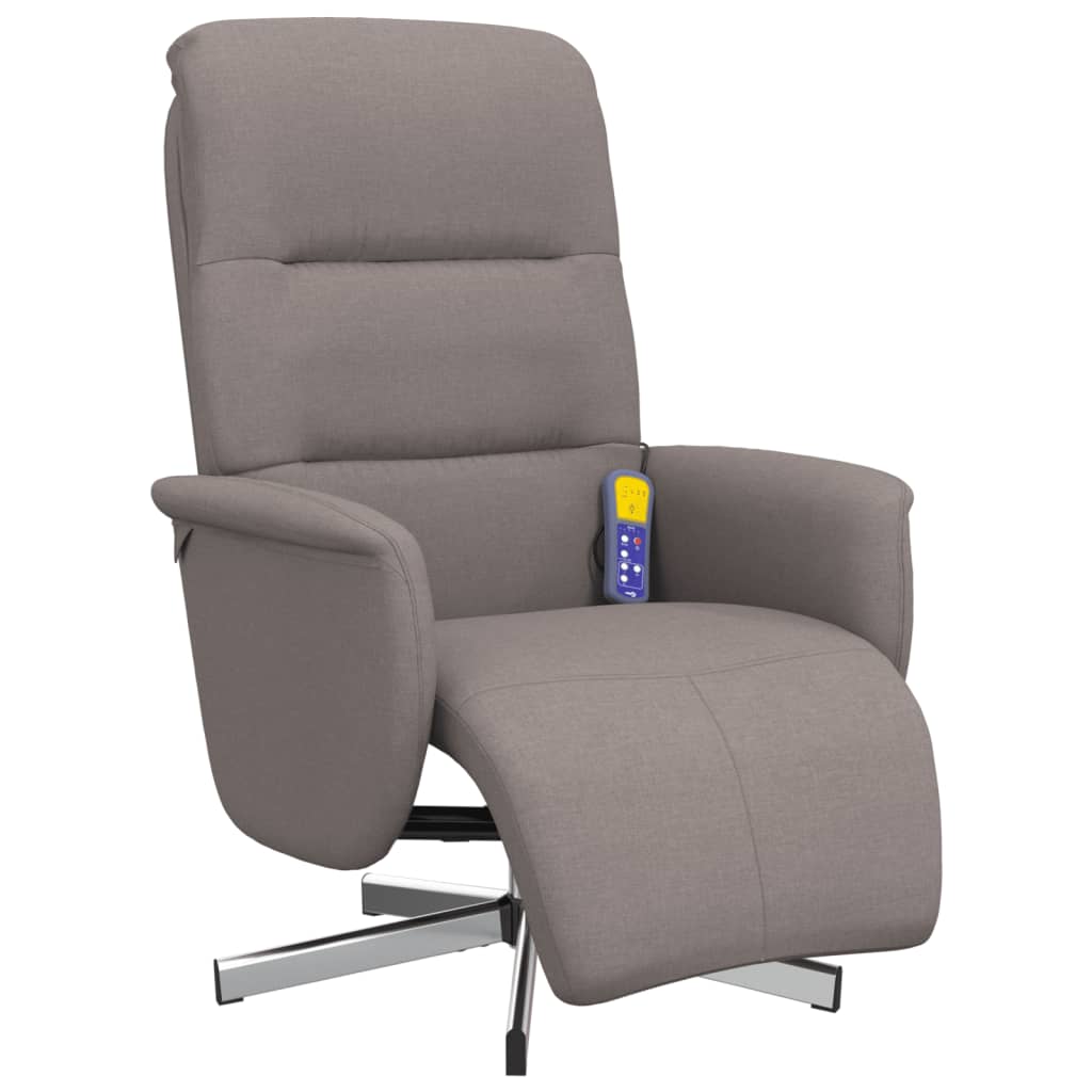 vidaXL Sillón reclinable de masaje con reposapiés tela gris taupe