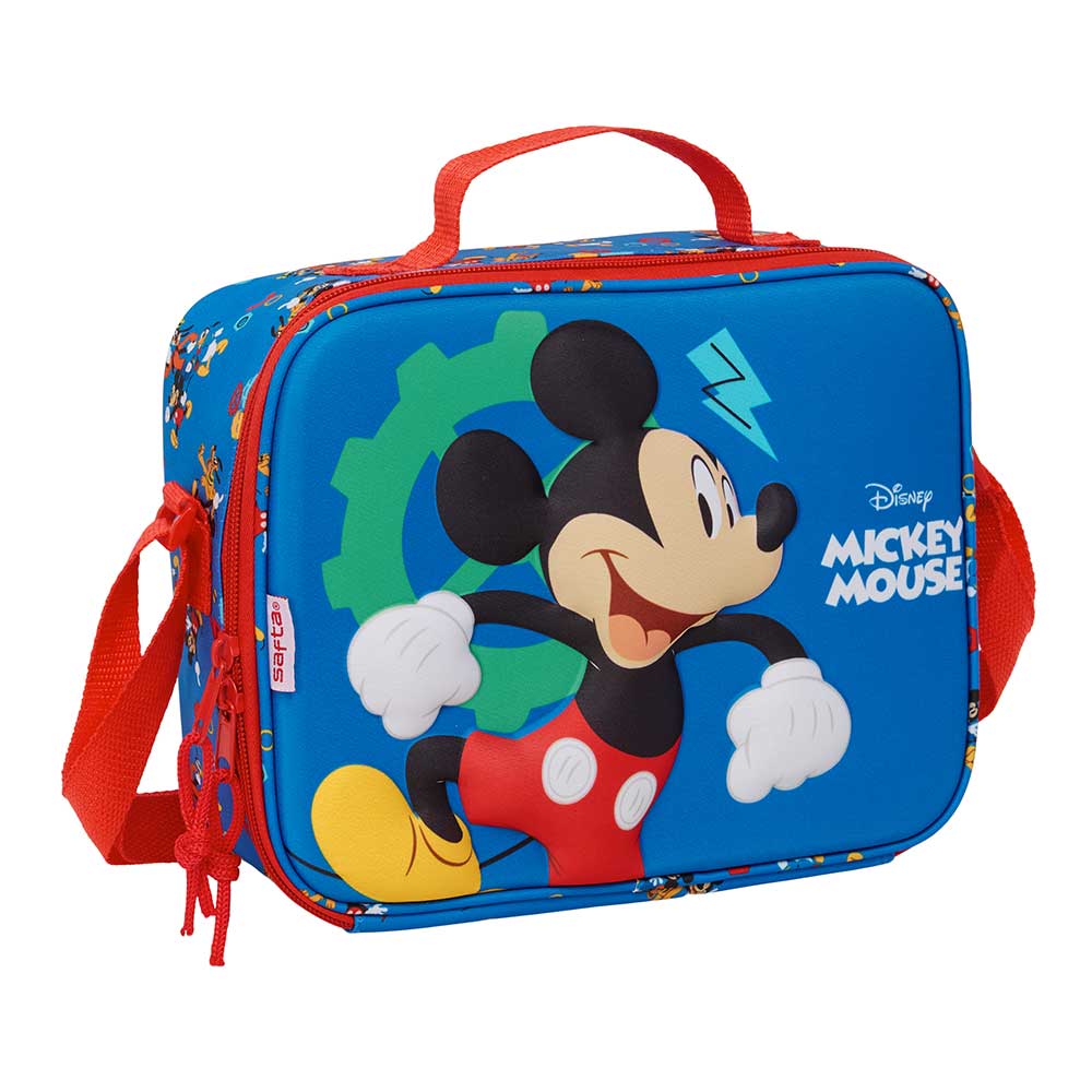 Disney - Portameriendas 3D Mickey Mouse con compartimento frontal y doble tirador, diseño termoconformado para mantener frío o calor, ideal para viajes o uso diario, 25x9x19 cm