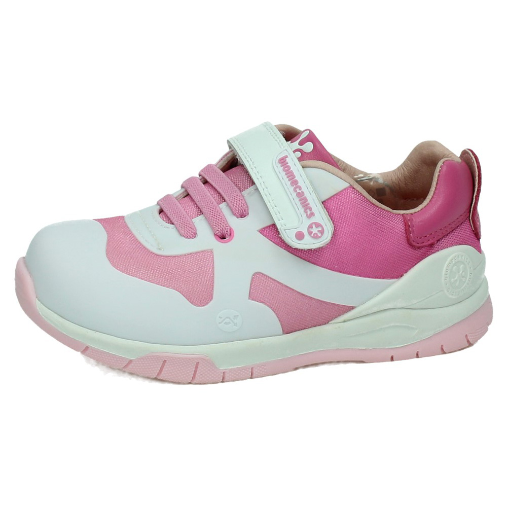 Deportivos marca BIOMECANICS para niña en color blanco-fuxia. TENIS BIOMECANICS