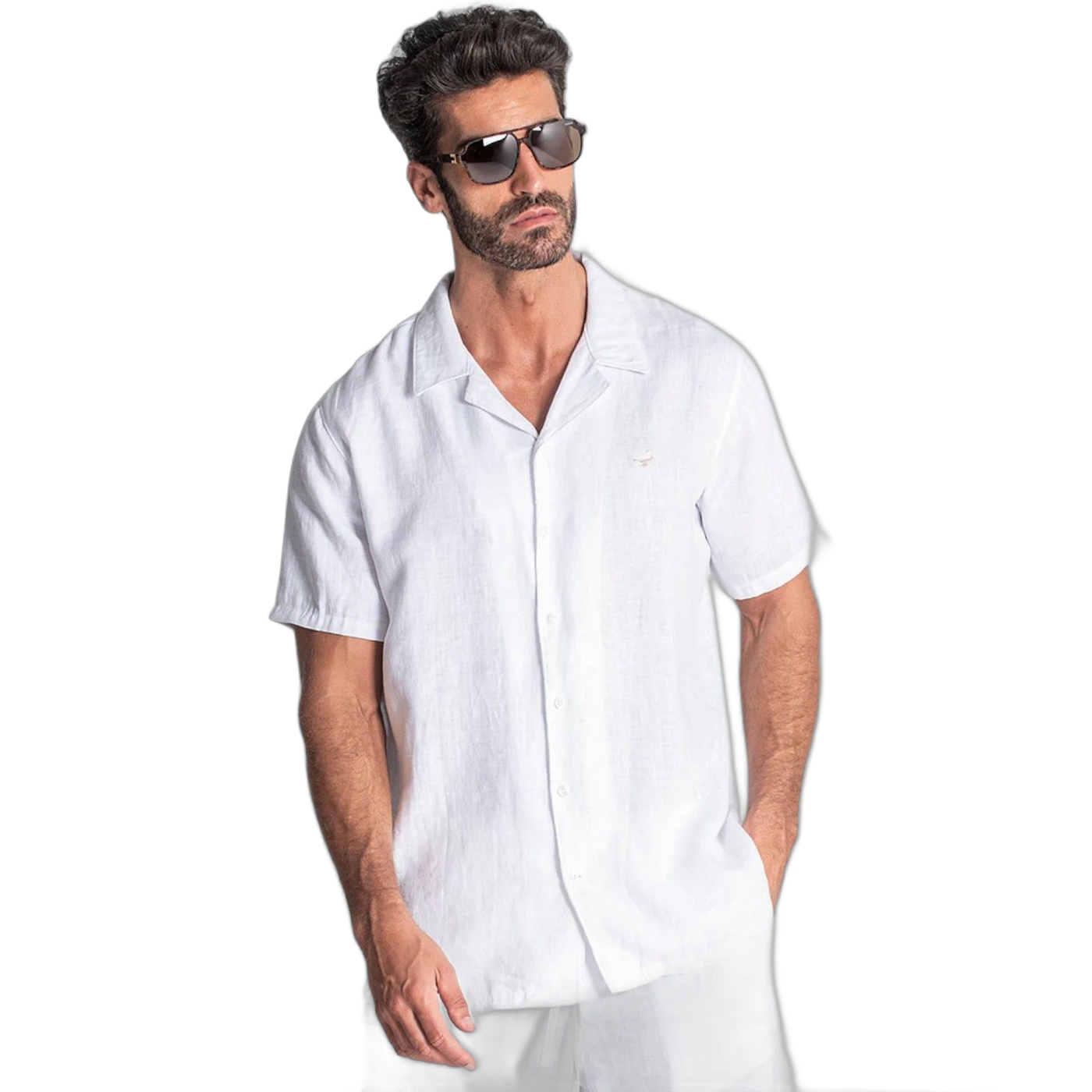 Camisa Gianni Kavanagh Hawaiana de Lino Blanco Hombre Moderno, Ropa casual 100% Algodón