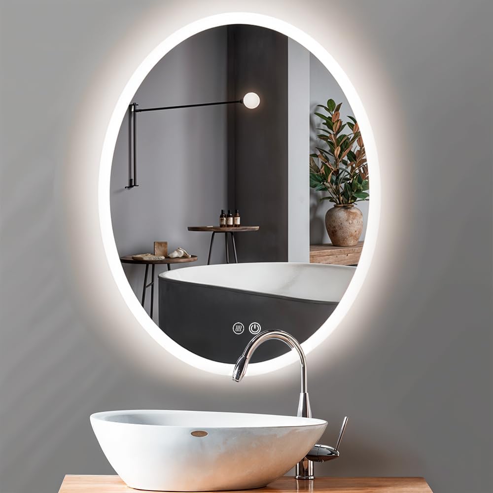 Espejo de Baño con Luz LED  – Espejo de Pared Irregular sin Marco, 3 Colores de Luz con Brillo Regulable, Función Antivaho y Memoria, Interruptor Táctil