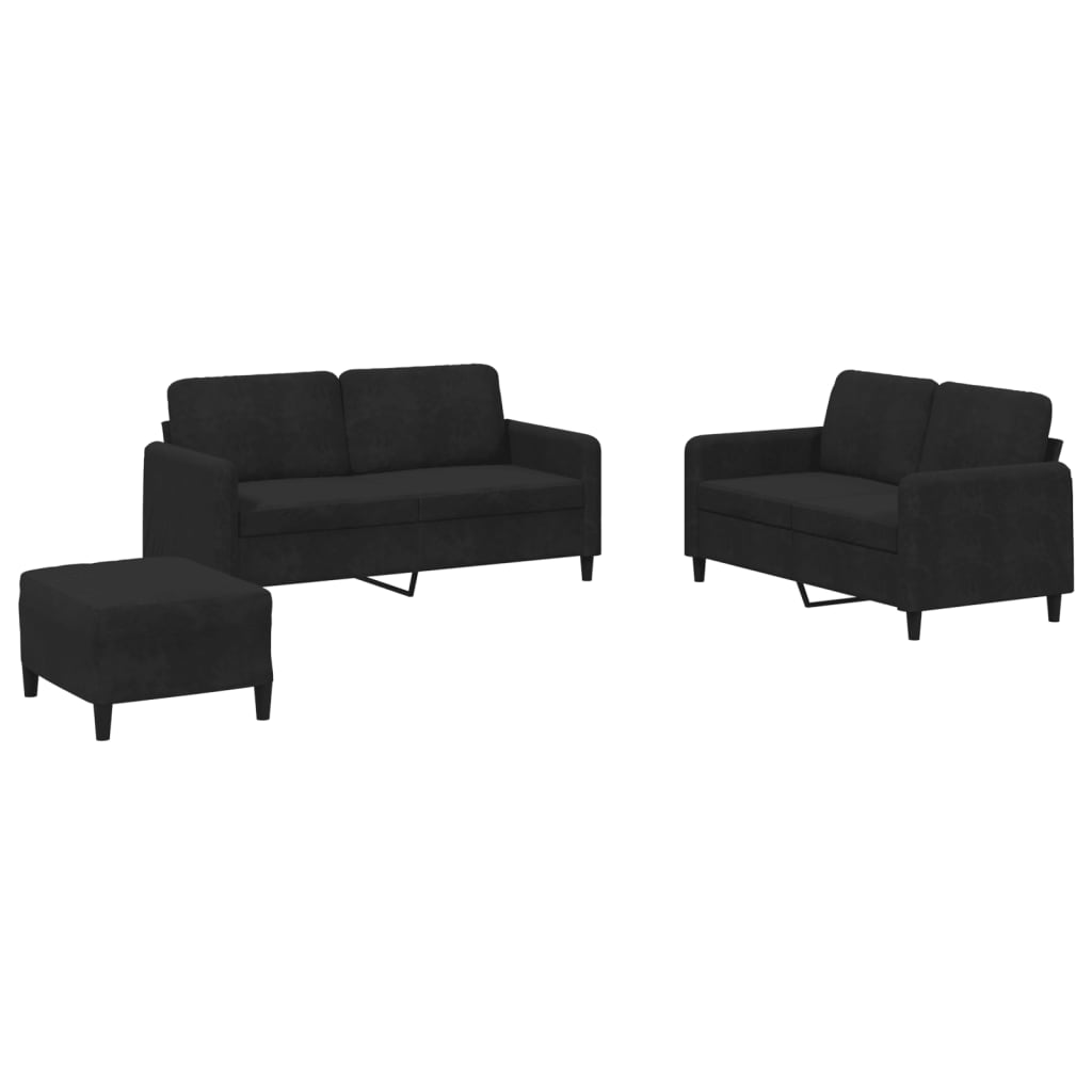 vidaXL Juego de sofás 3 piezas terciopelo negro