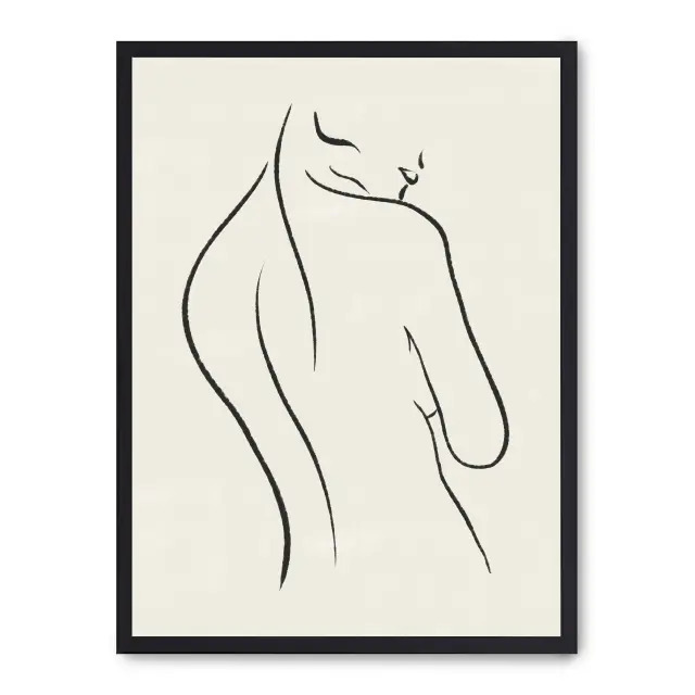 Lámina con marco negro WOMAN LINE ART XIV 21x30 cm, Póster impreso en papel de primera calidad de 180gr, montado sobre marco de madera MDF acabado en negro., Arte - Dibujo de línea