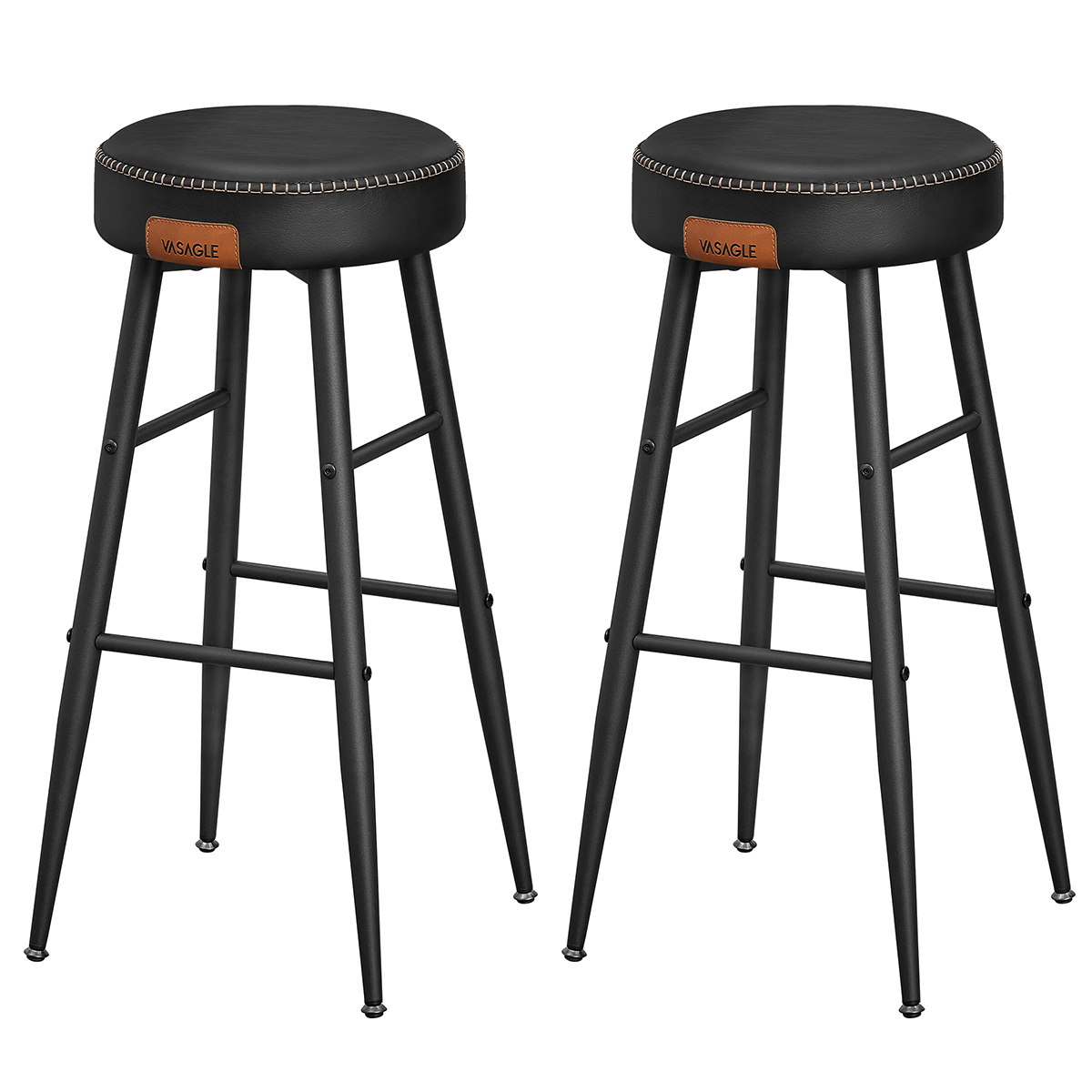 VASAGLE EKHO Colección - Juego de 2 Taburetes de Bar, Taburetes de Cocina, Taburetes de Desayuno, Cuero Sintético con Costuras, 76,2 cm de Alto, Silla Comedor, Fácil Montaje, Negro Tinta/Verde Bosque/Marrón Caramelo
