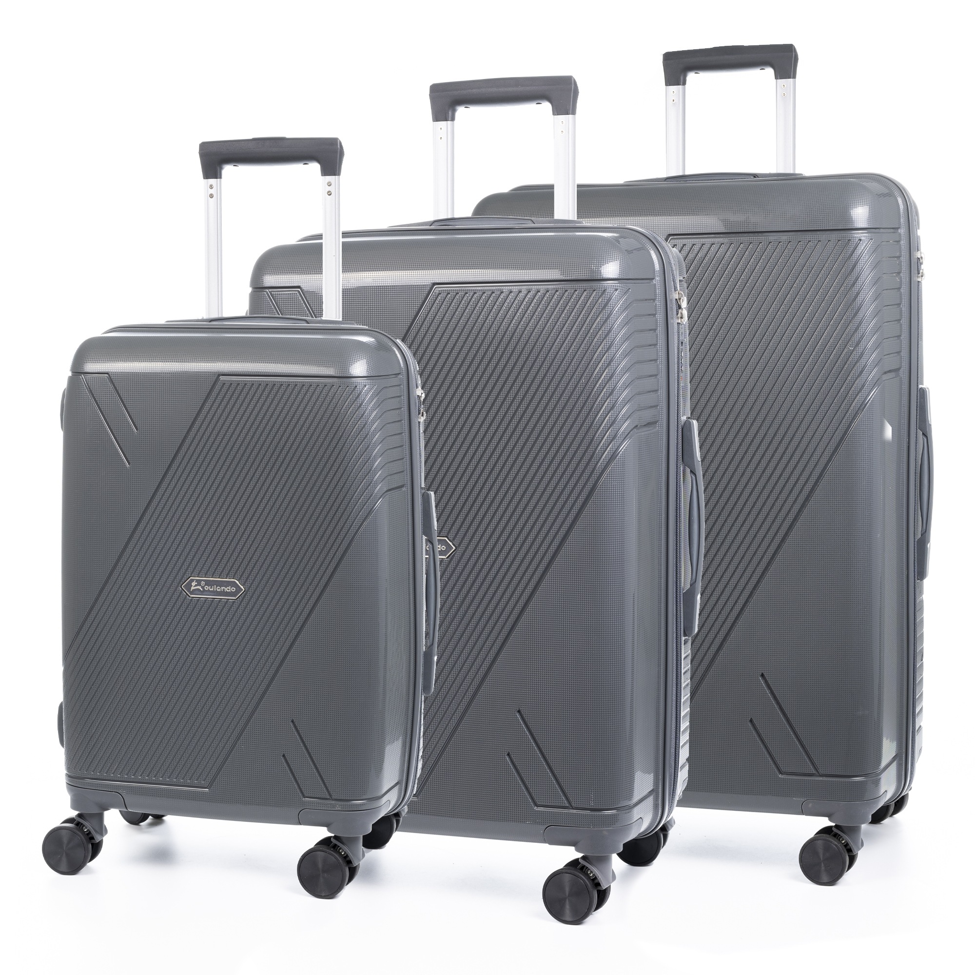 DAM Juego de 3 maletas Trolley de PP resistente a la rotura. Cerradura TSA numérica, 4 ruedas dobles giratorias 360°. 46x32x78 Cm.