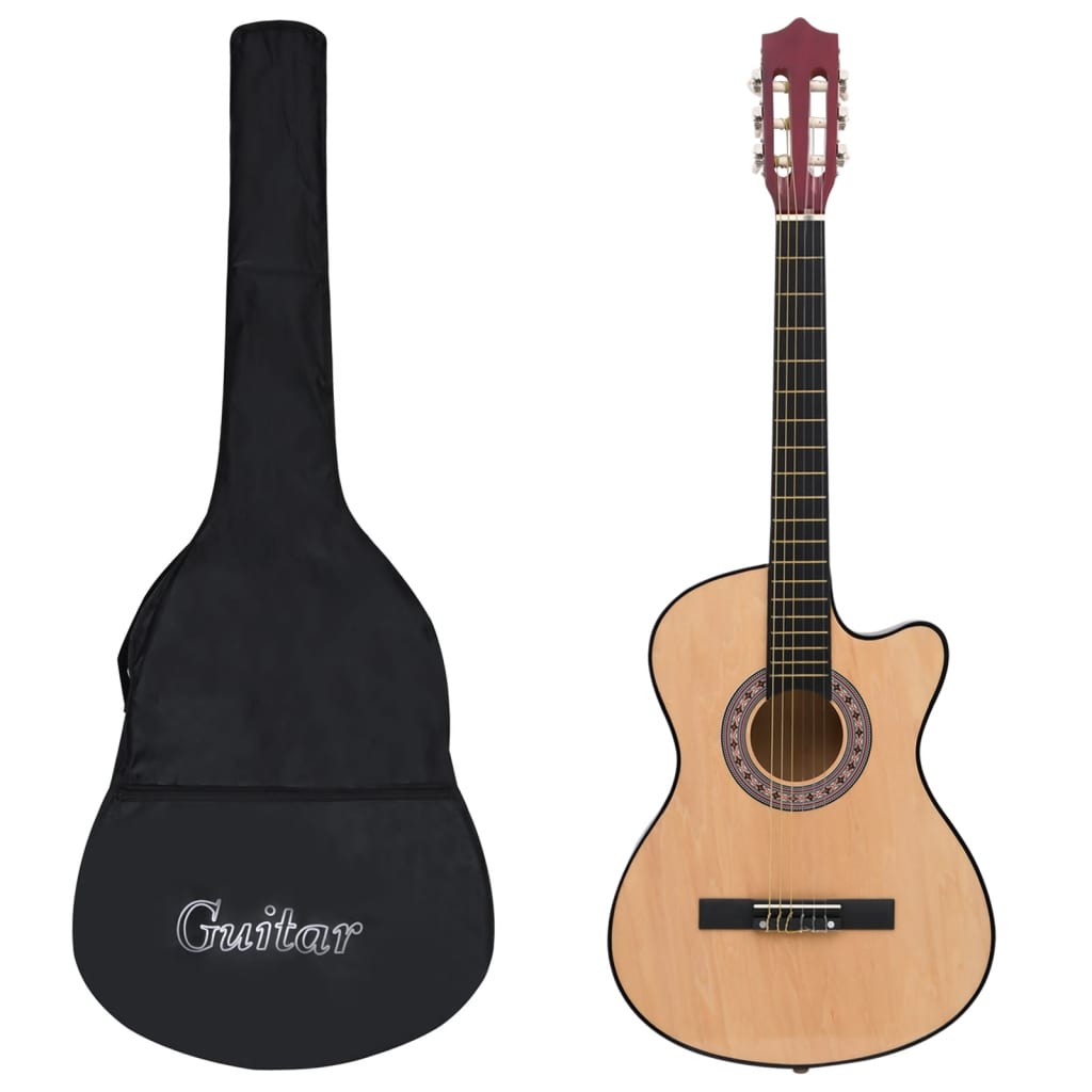 vidaXL Set Guitarra Acústica Occidental Cutaway 12 Piezas 6 Cuerdas 38" Músico Color Marrón claro, Azul, Negro y mas
