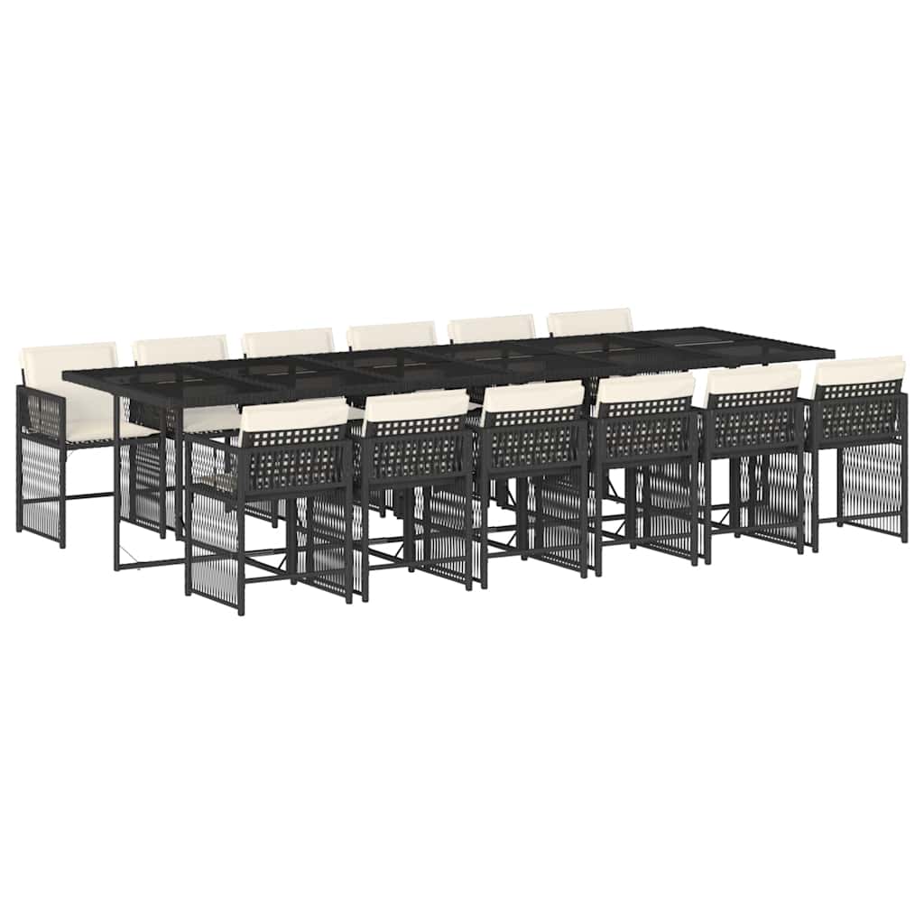 vidaXL Set comedor de jardín con cojines 13 pzas ratán sintético negro
