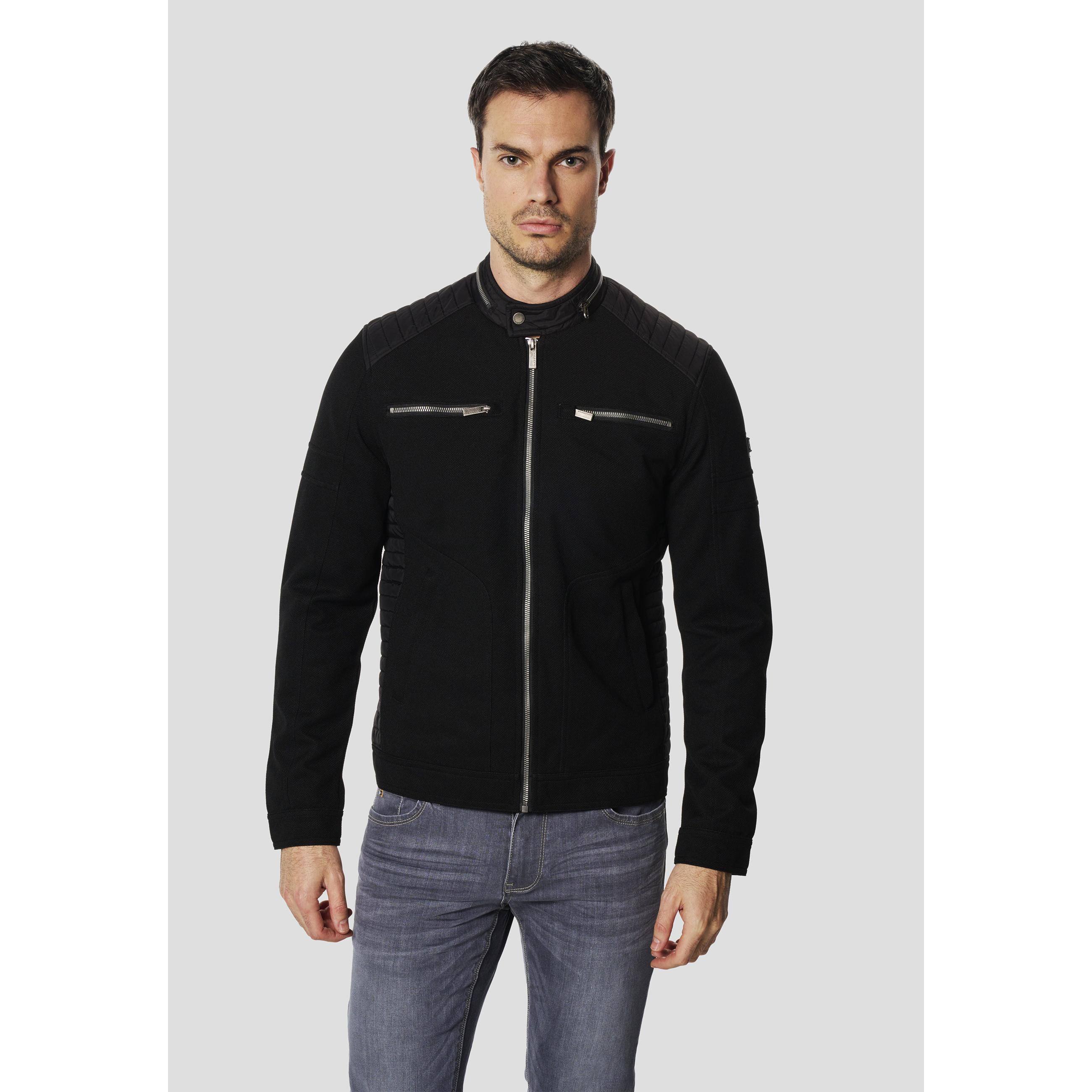 Koroshi - Chaqueta biker ligera para hombre de poliéster con paneles acolchados en hombros y cuello mao, ideal para entretiempo