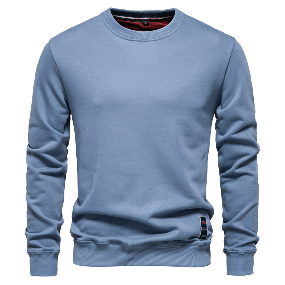 TK Sudadera de manga larga de talla europea para hombre, sudadera informal holgada de color sólido con cuello redondo, novedad de Otoño de 2024