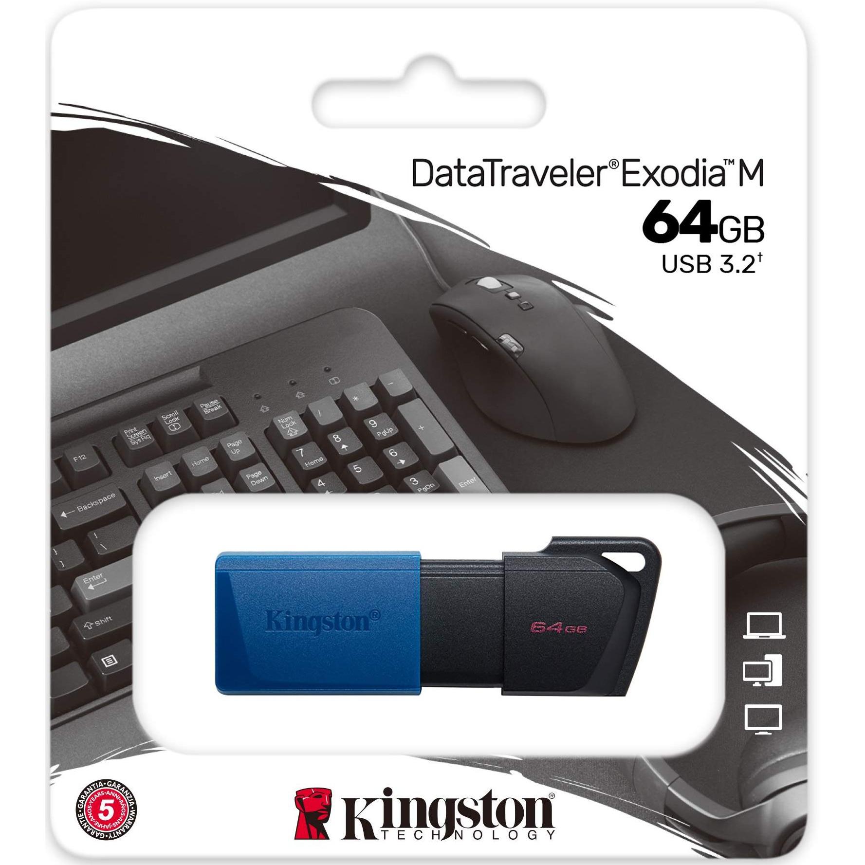 Pendrive Kingston DataTraveler Exodia 64GB USB 3.2 Gen 1 de Alta Velocidad con Diseño Portátil y Garantía de 5 Años