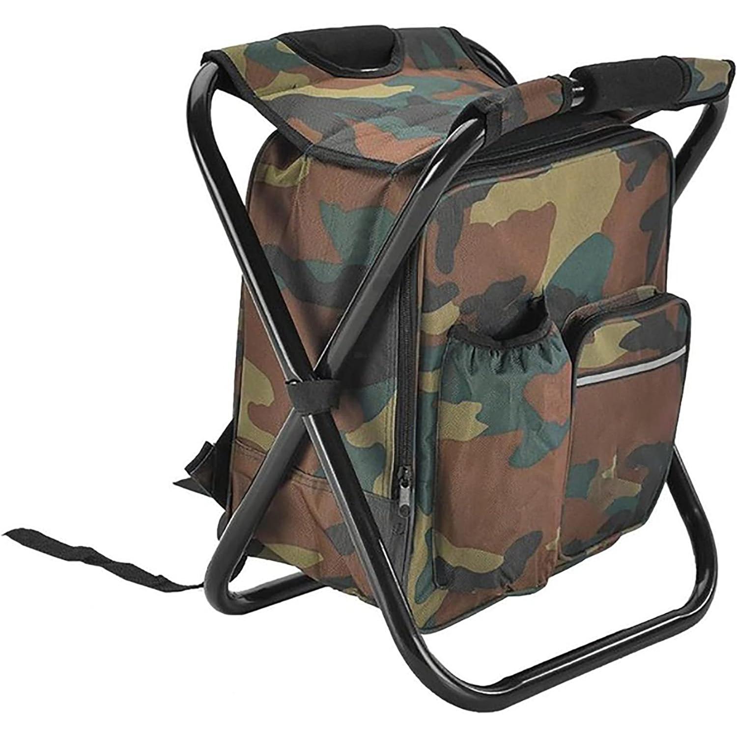 Silla Mochilero Plegable 2 en 1 Bolsa Refrigeradora Portátil al Aire Libre Asiento de Picnic para Senderismo Taburete de Jardín BBQ Taburete Compacto Capacidad de Carga 100 Kg
