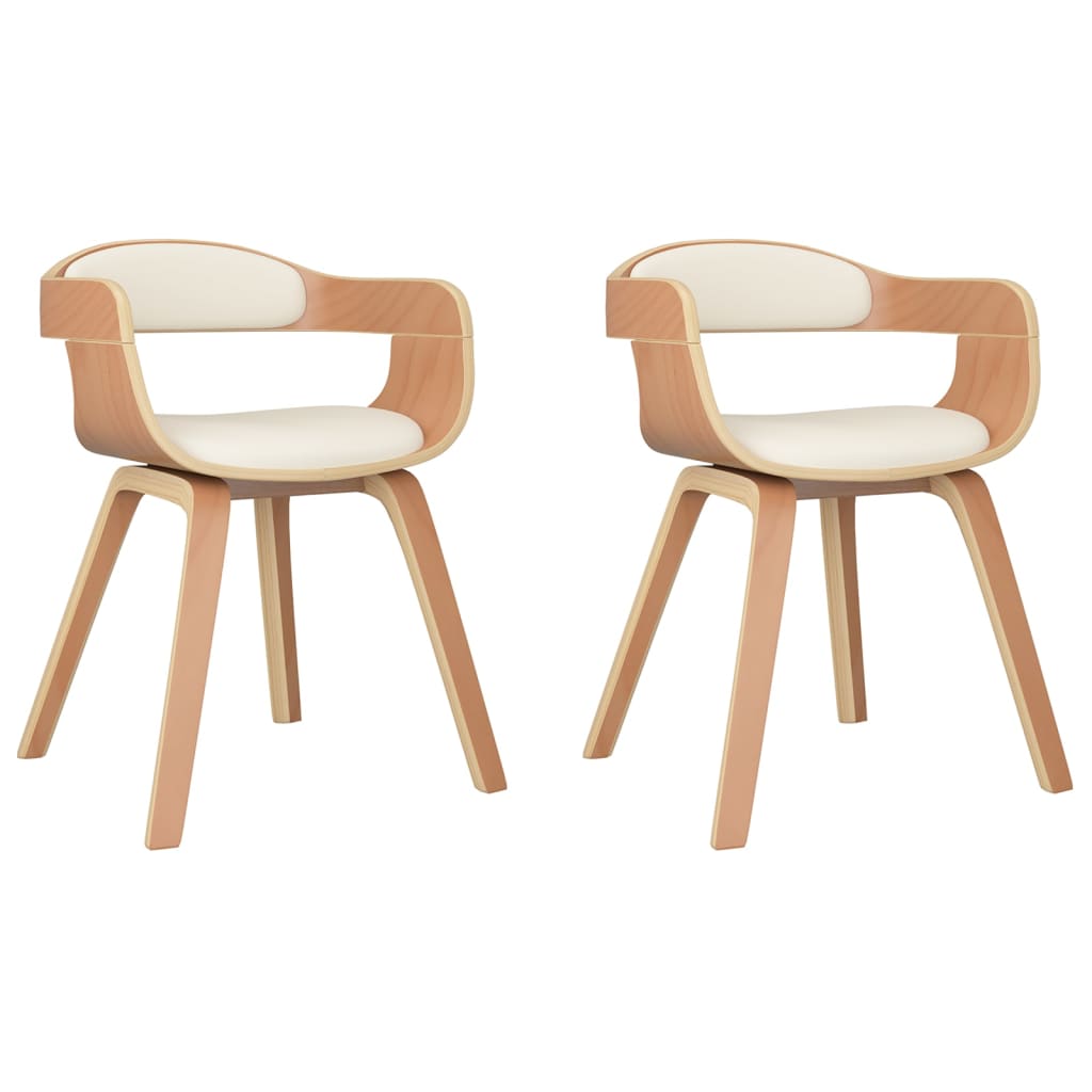 vidaXL Sillas de comedor 2 uds madera curvada y cuero sintético crema