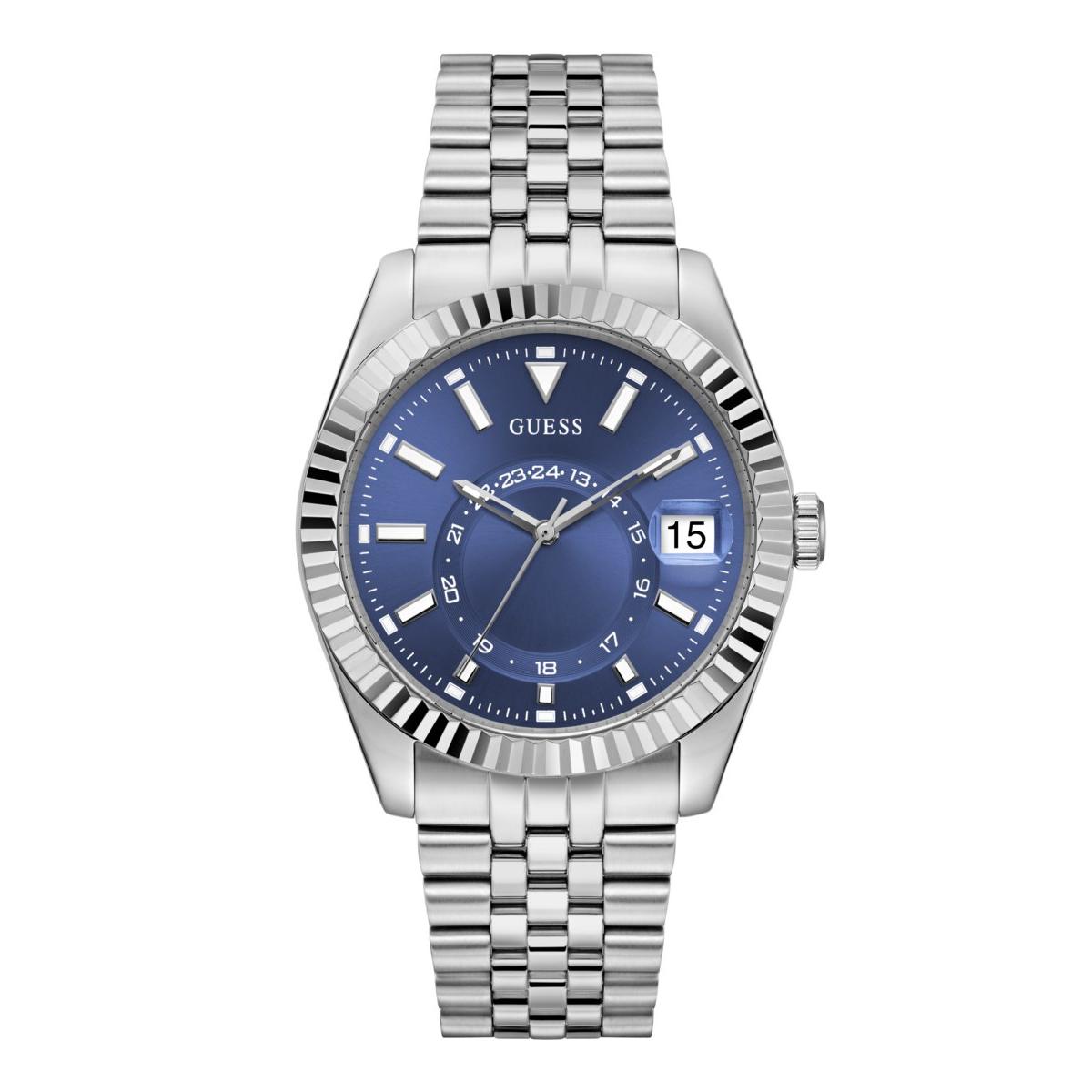 Guess Reloj Hombre Caja De Acero Reciclado Pulsera Acero Reciclado De Color Plateado Resistente Al Agua 5 Atm Gw0977g1