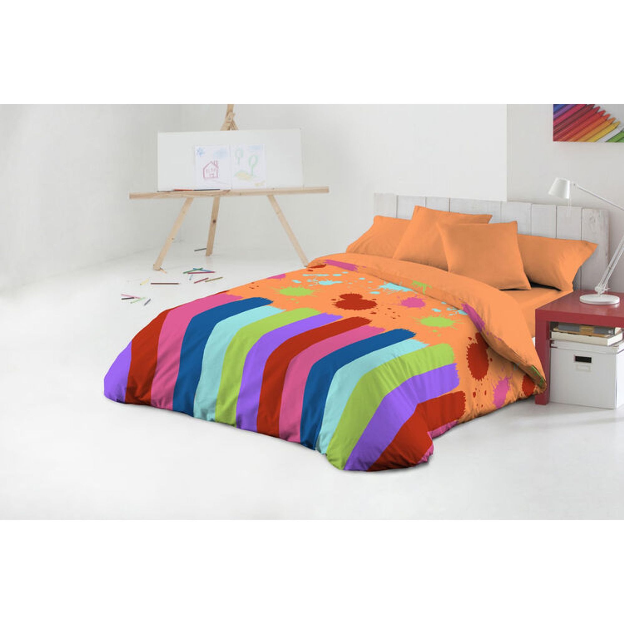 JAVIER LARRAINZAR Juego nordico 3 piezas con bajera pintura - Juego Nórdico diseño elegante y moderno + suavidad y confort para un descanso óptimo - Juego nordico ideal para todas las estaciones