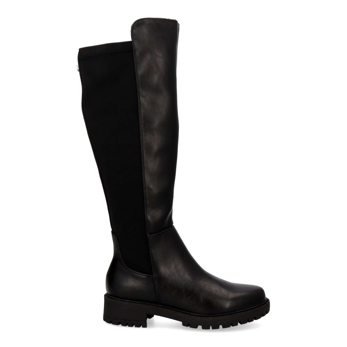 MTNG - Bota alta Campa para mujer con parte trasera elástica, caña 40 cm y tacón de 3,5 cm, estilo biker negro