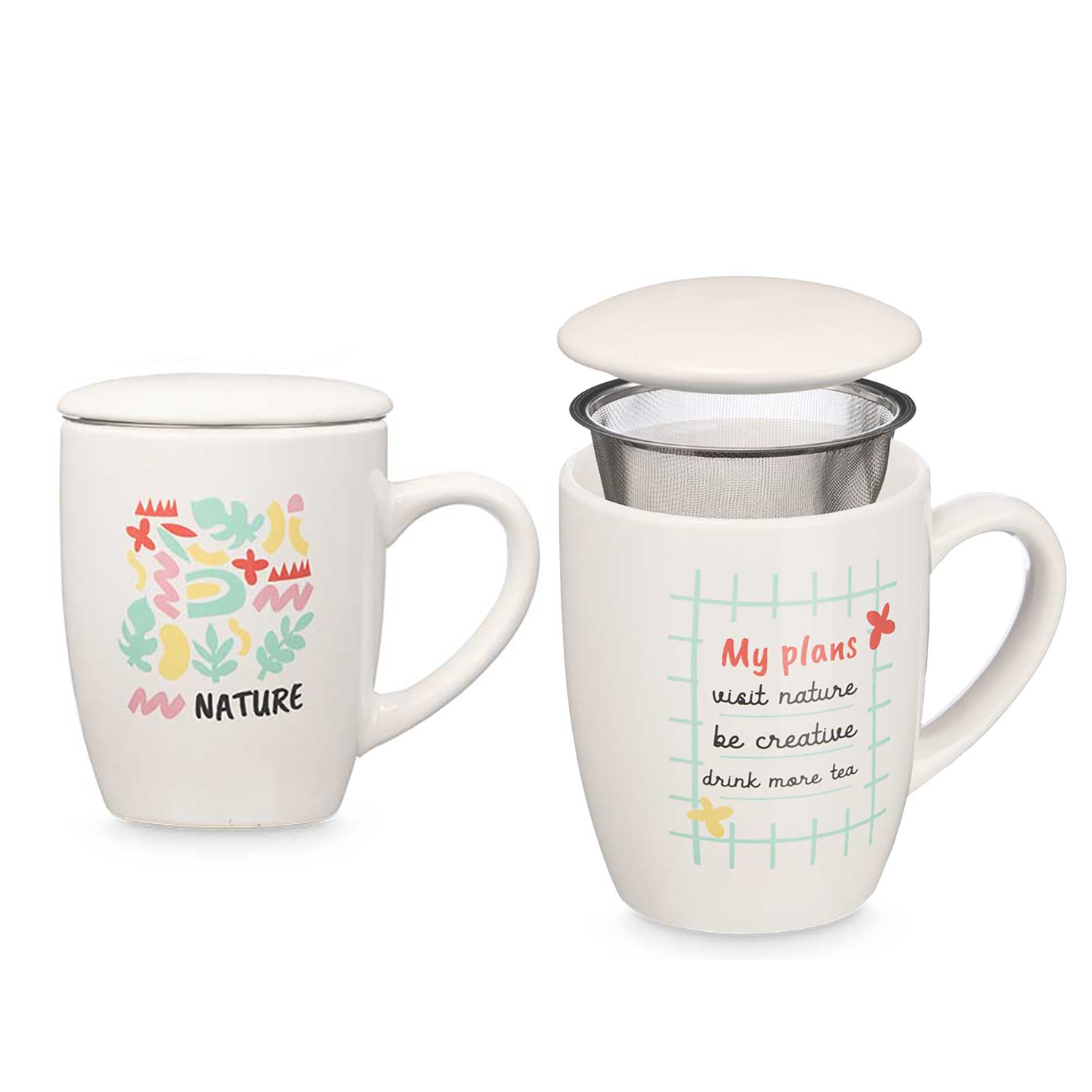DAM.Pack de 2 tazas de porcelana diseño Nature. 340 ml de capacidad. Surtido 2 diseños. 8x12x10cm
