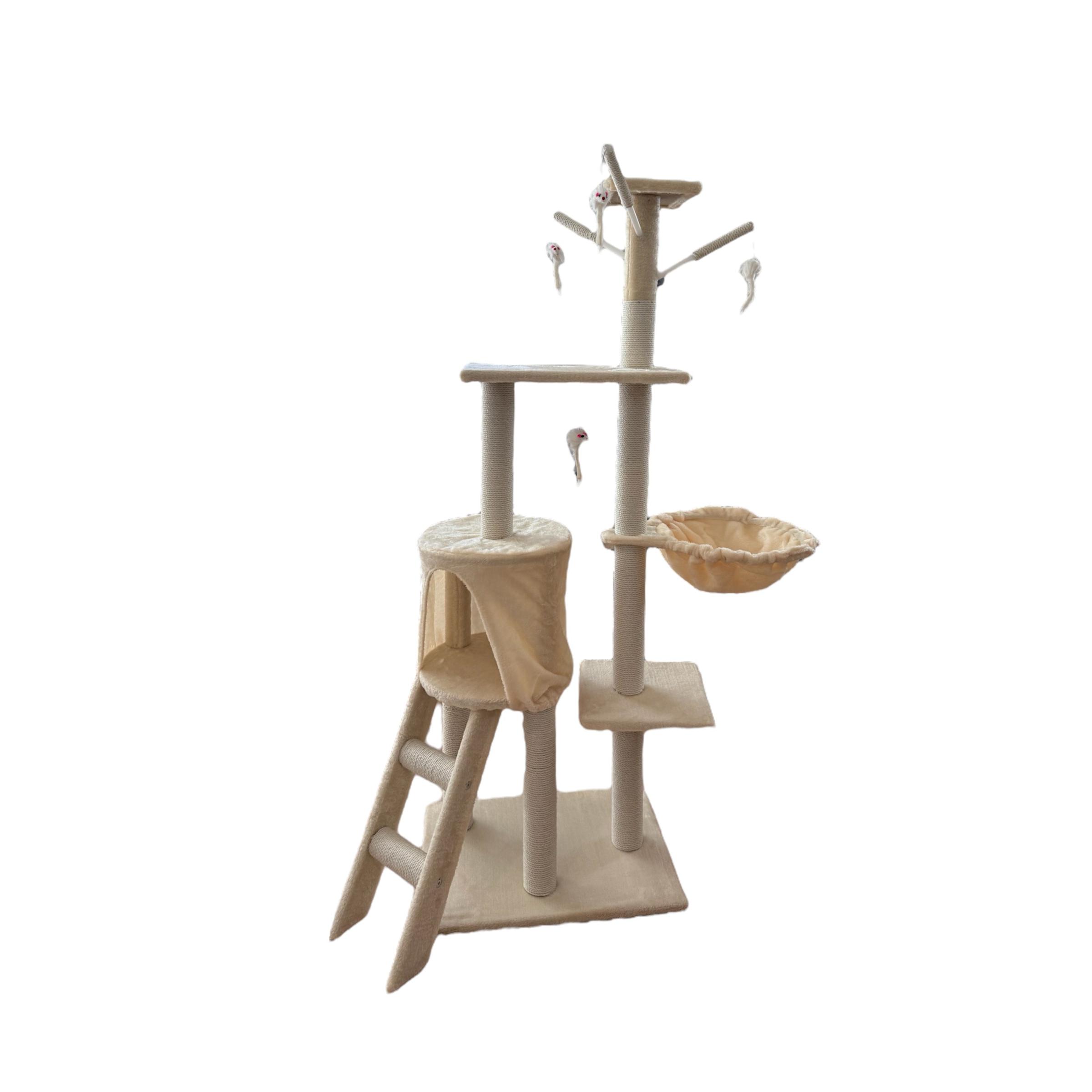 COTTECOTA-Árbol Rascador Gris y amarillo palo 50x35x138cm Arbol para Gatos con Plataforma Torre Rascador Escalador para 2-3 Gatos Medianos Estable Rascador con Nidos Hamaca Plataformas Juguete Poste De Sisal Natural  ref 51093
