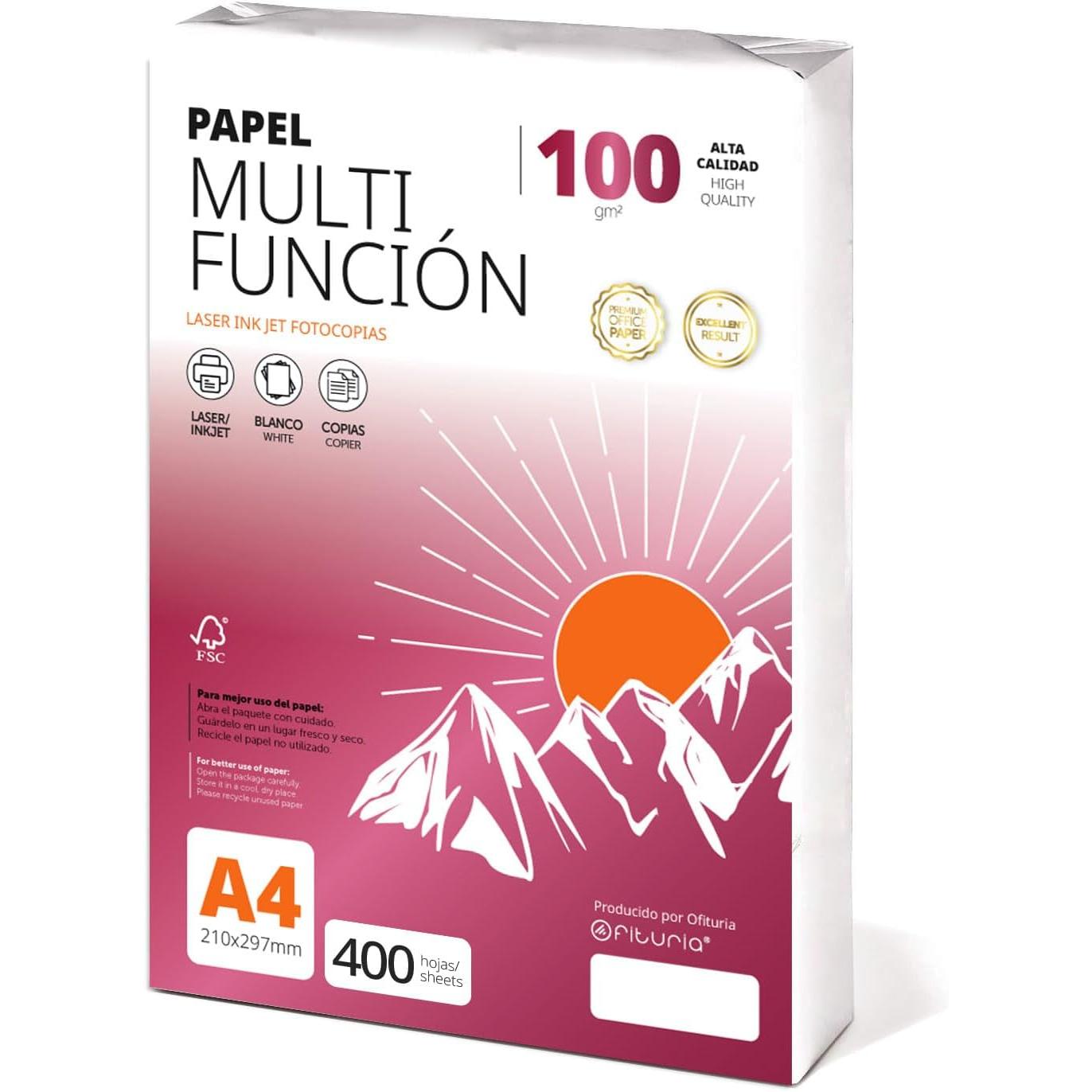 Folios a4 100gr 400 hojas, Papel Multiusos para Impresora, Folios para Impresoras Láser y de Inyección, Para uso Oficina,Material Escolar- Ofituria