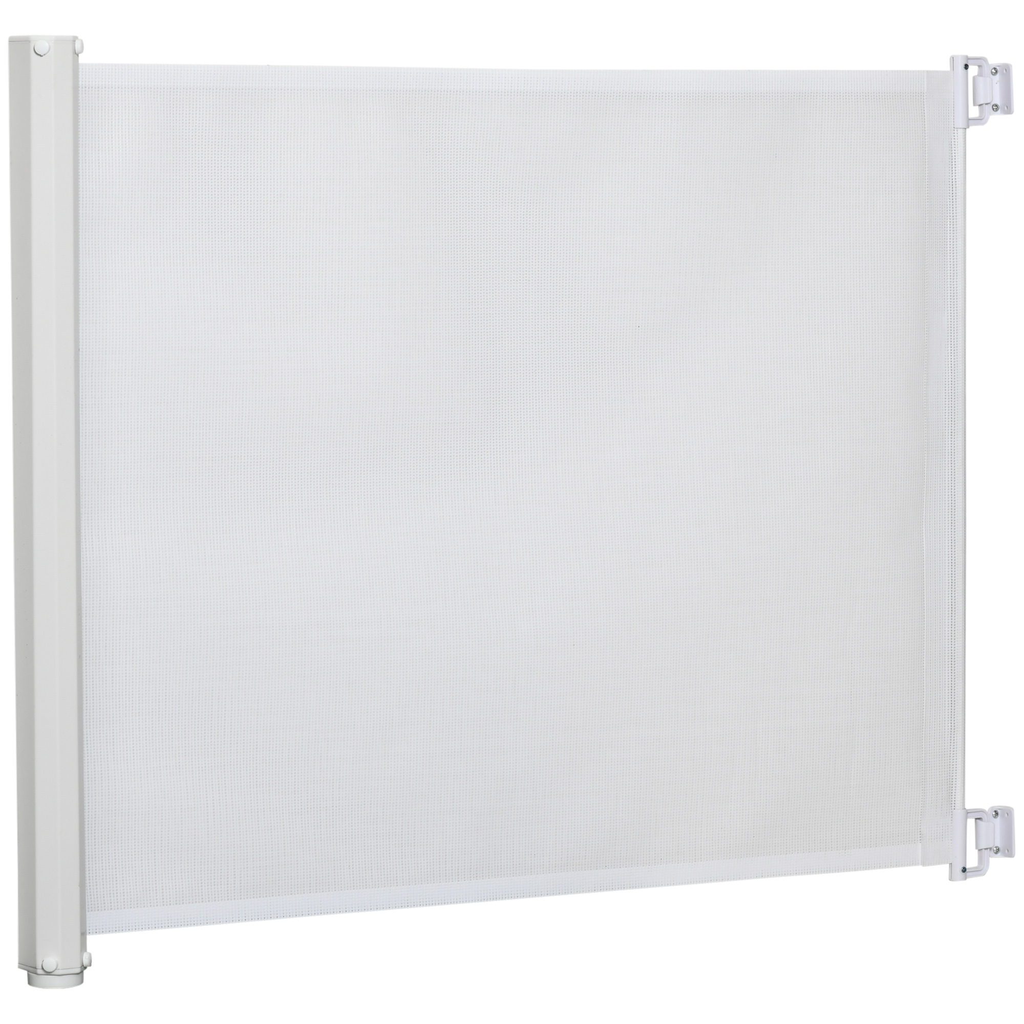 PawHut Barrera para Perros Retráctil Puerta para Perros Extensible Barrera de Seguridad para Mascotas con Ancho Ajustable 5,5-115 cm Función Enrollado Automático y Asa para Escaleras y Puertas Blanco