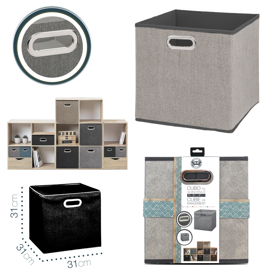 Pack de 4 Cajas Organizadoras Plegables de Tela con Asa – Cubo o caja de Almacenamiento para Ropa, Juguetes y Estanterías