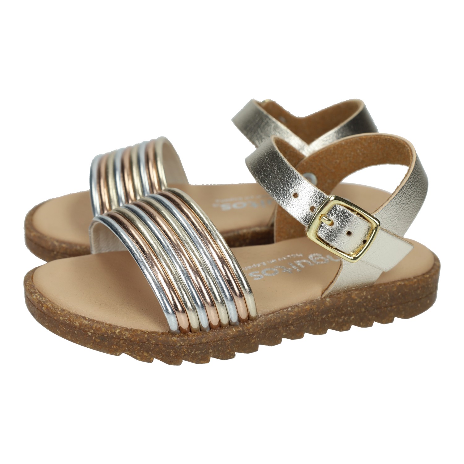 Sandalias marca CONGUITOS para niña en color platino. Sandalias para niñas con hebilla, en color platino, suaves y cómodas. Sandalias de niñas para verano.