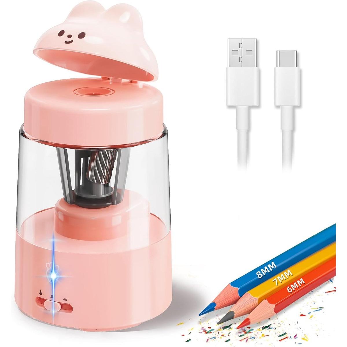 Sacapuntas eléctrico - Sacapuntas automático - Parada automática - Recargable - Sacapuntas para adultos - Sacapuntas portátil para niños - Apto para lápices de 6-8 mm - Ideal para el hogar, el aula y la oficina - Rosa