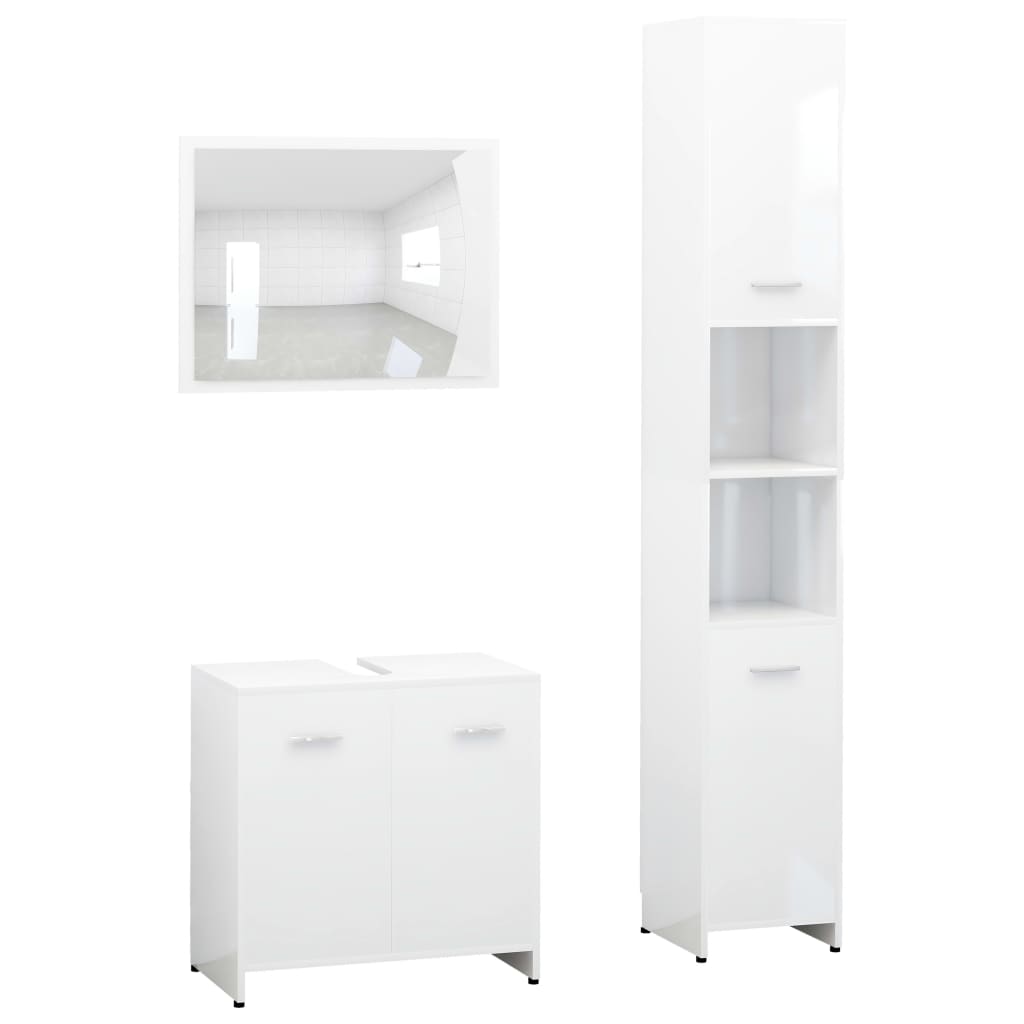 vidaXL Set de muebles de baño 3 pzas madera contrachapada en color Gris sonoma/Negro/Blanco brillante y más | almacenamiento funcional diseño moderno para baño dormitorio sala