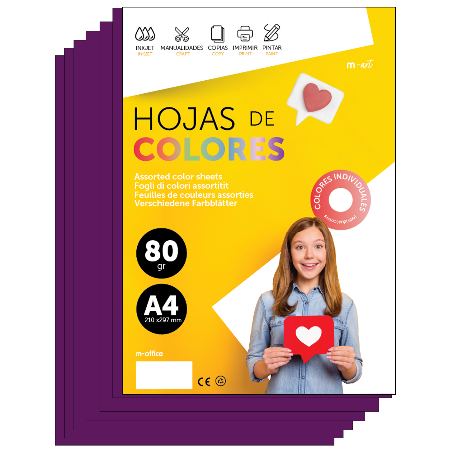 M-Office Folios De Colores A4 80g Para Impresoras y Manualidades, Papel Surtido Para Niños, Paquete Folios Colores Para Tarjetas, Escuela y Proyectos Creativos m-office