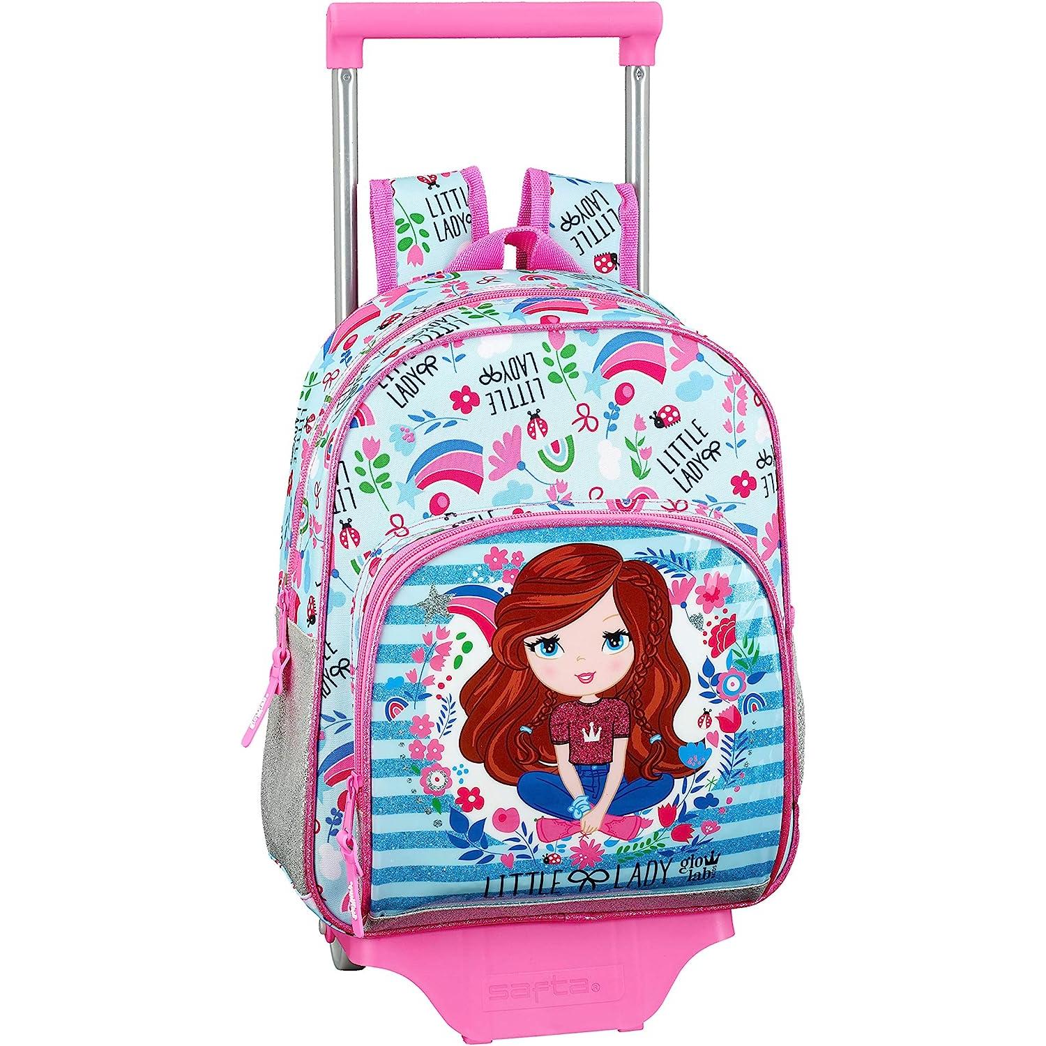 Safta Mochila Infantil con Carro 'Little Lady' Rosa y Celeste - 40 Cm