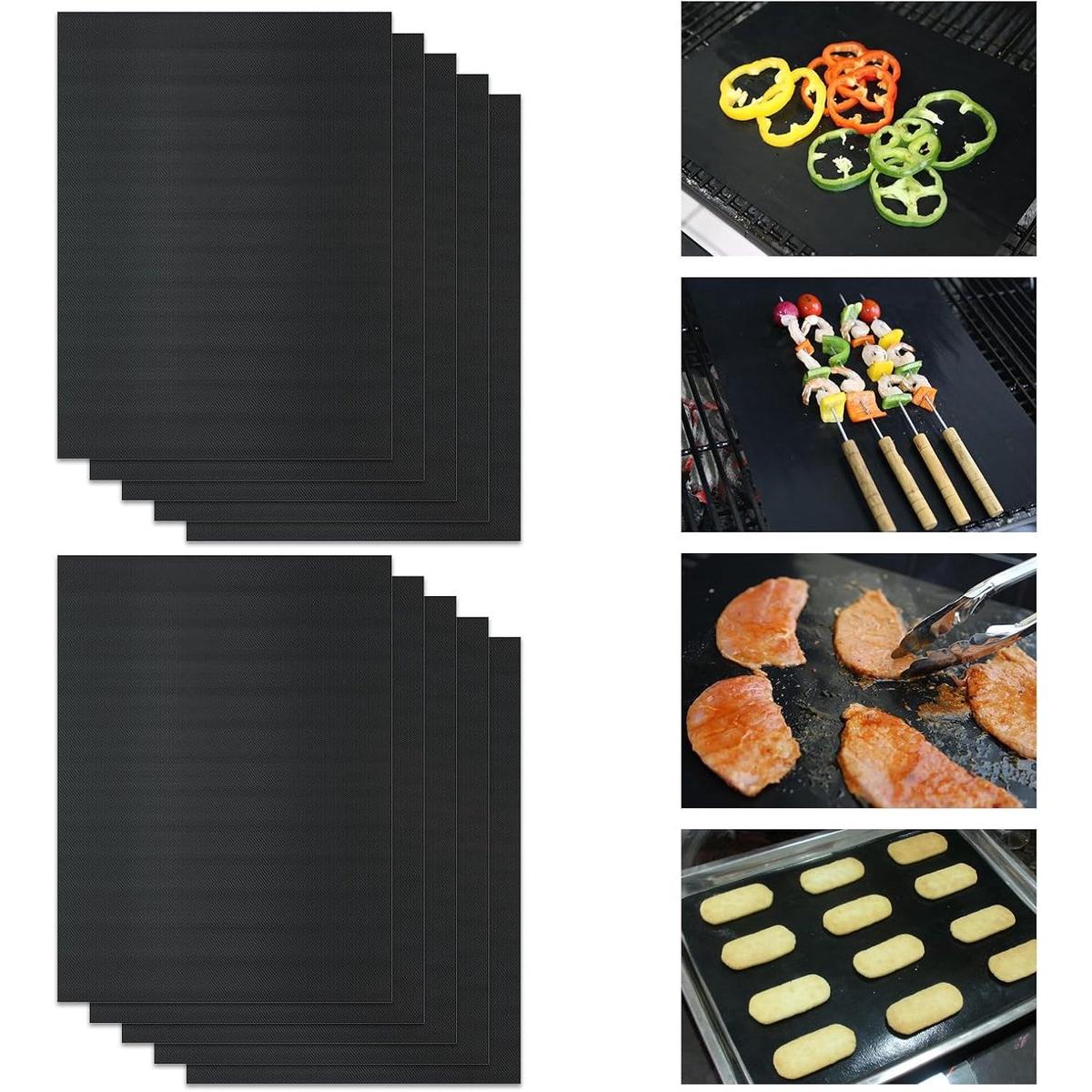 Om Home Alfombrillas para parrilla - 33x40cm Alfombrillas universales para horno - Alfombrillas antiadherentes resistentes al calor - Aptas para la base de hornos de convección - Reutilizables y lavables - Aptas para parrillas de gas y carbón (Negro, 10 u