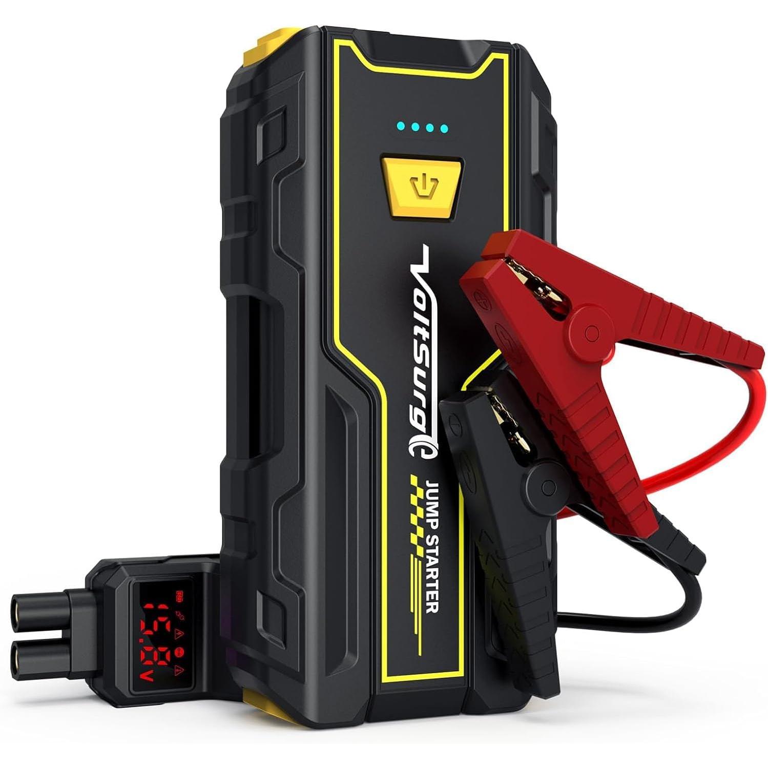 M01 Arrancador de Coches 4000A, 12V Arrancador de Baterias de Coches (para 5.5L Disésel o 7.0L Gas), Jump Starter con 2.5 Inch Pantalla LCD, Clips de Seguridad Inteligentes, Luz LED
