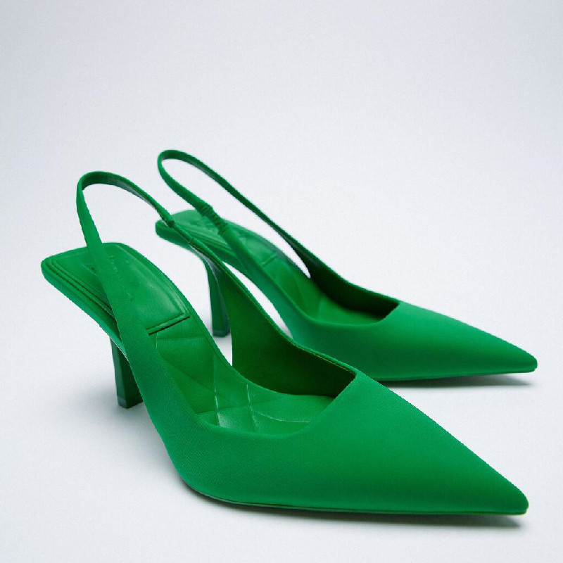 TK ZA nuevo Zapatos de mujer de Primavera y Verano con diamantes de Imitación Verdes, Zapatos de Boda de temperamento de moda, Mulas de Hada con Punta, Zapatos de Tacón alto, sandalias individuales.