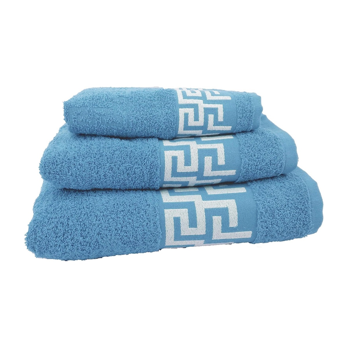 Multishop Juego de Toallas de Baño 3 Piezas. Calidad Rizo Algodon Egipcio 500 gr. Tamaños de Toallas de baño Tocador Lavabo y Ducha Sabana. Toallas baño Grandes. Cenefa Dibujo Cesar.