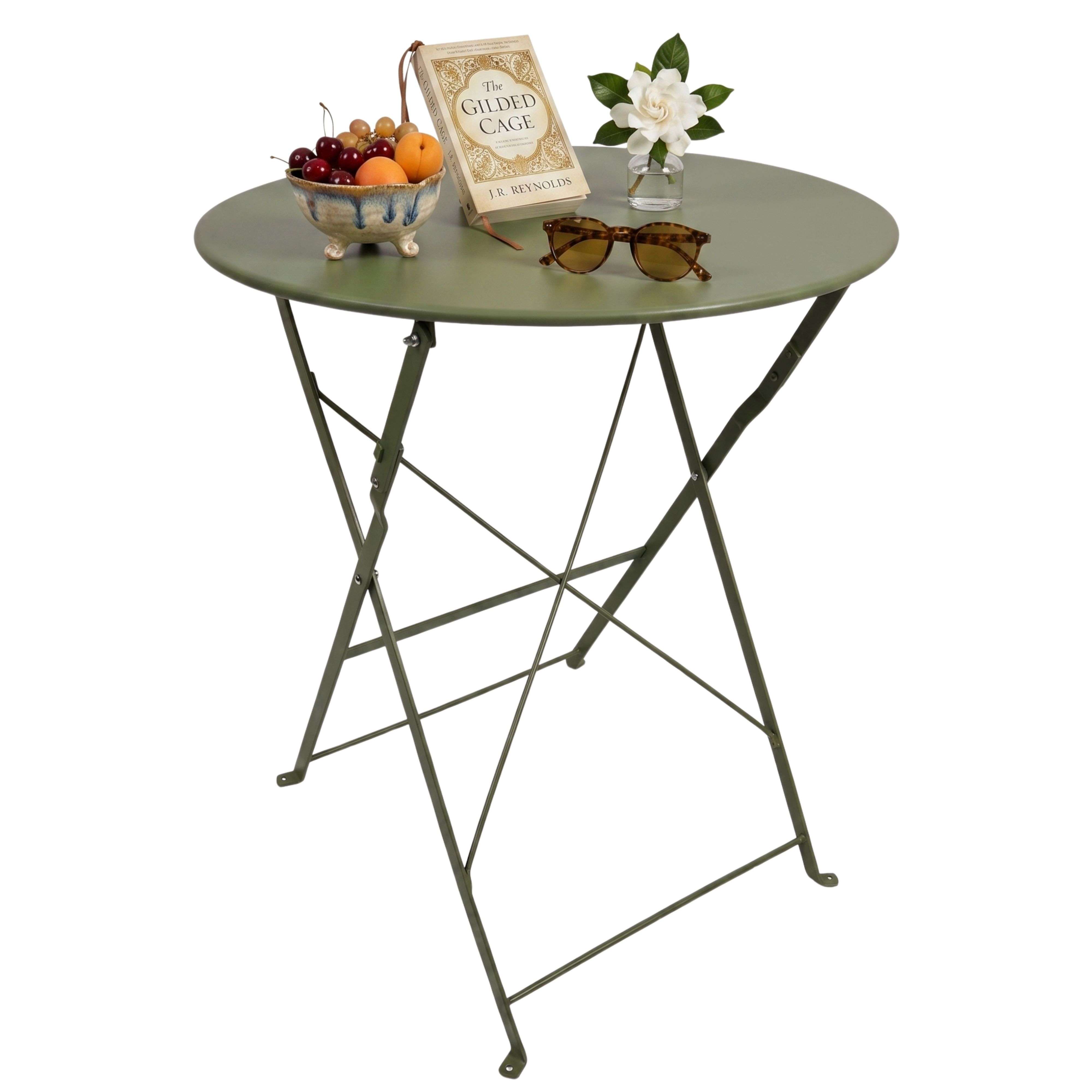 Miroytengo Mesa redonda jardín Greensboro plegable exterior metal 2 personas