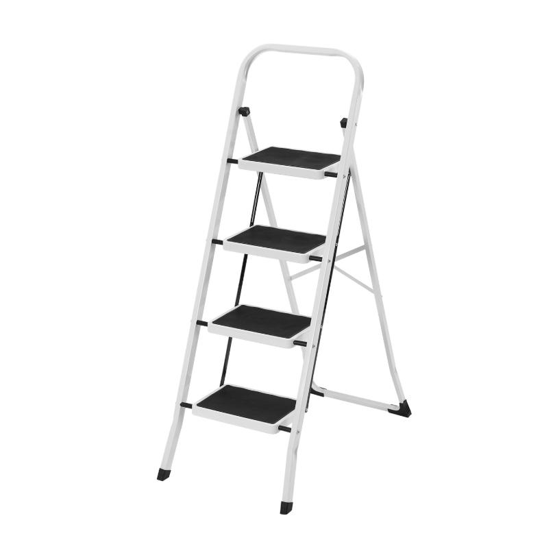 Escalera Plegable, de Tijera, de 2 4 Peldaños, Taburete, Antideslizante, Bloqueo de Seguridad, Fácil de Guardar, Carga hasta 150 kg, Ideal para Cocina, Pasillo, Garaje, Color Blanco