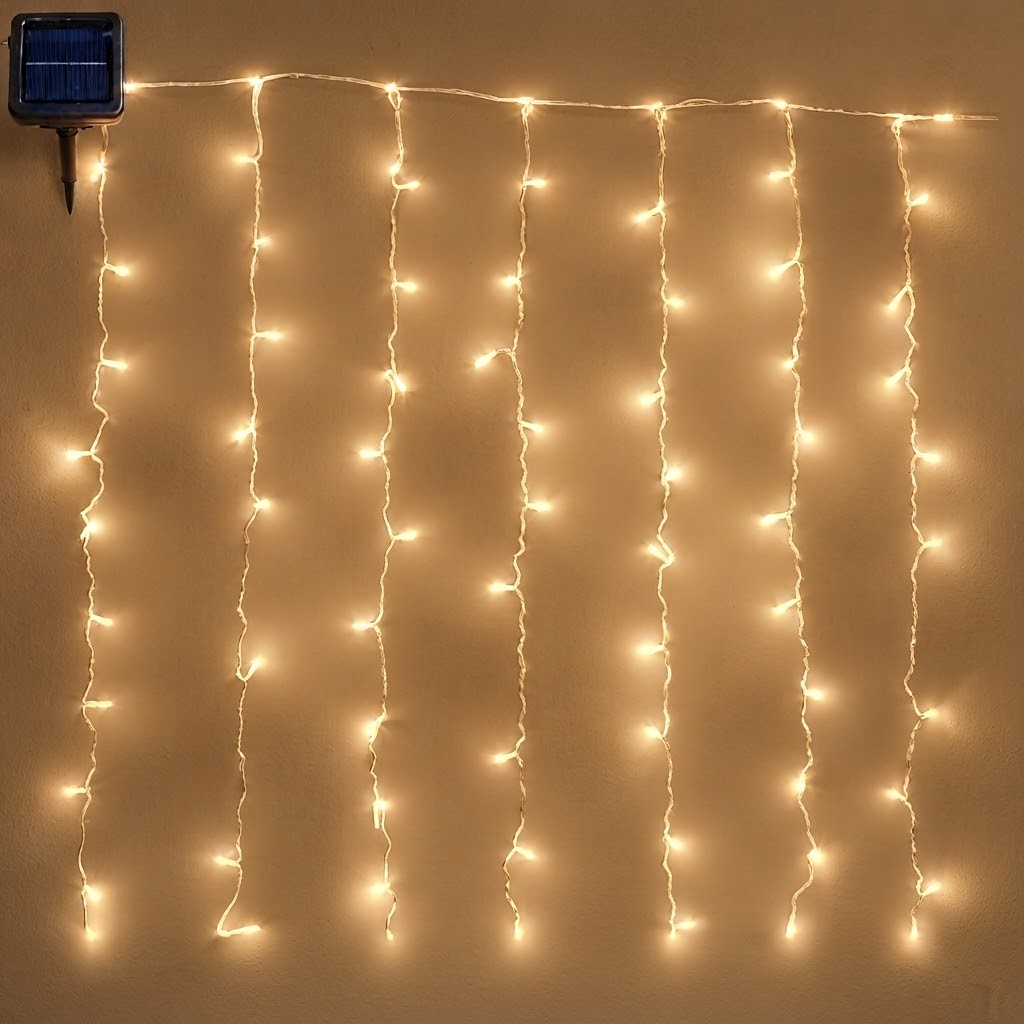 Cortina de Luces LED Solar con Cable Transparente 8 Funciones IP44 para Decoración de Navidad - Kmt Style