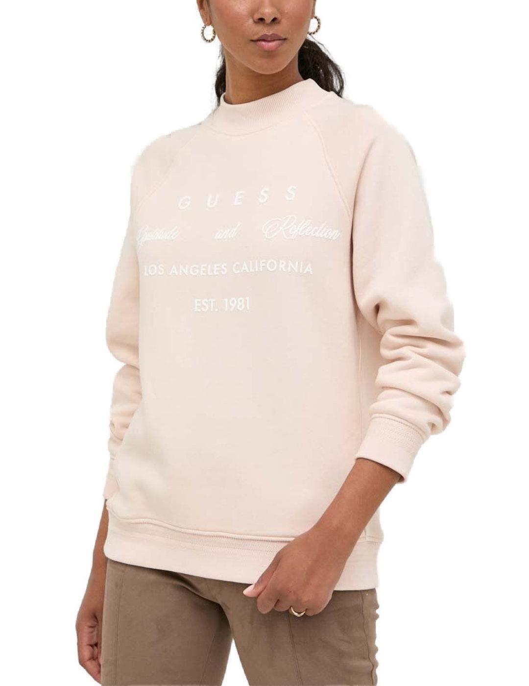 Sudadera Guess Reflection beige sin capucha para mujer