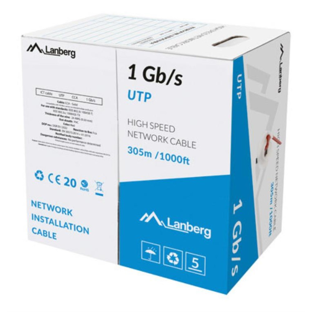 Lanberg - Cable de red U/UTP LCU6-10CC-0305-R rojo 305 m para conexión Gigabit Ethernet, 1000 Mbit/s, ideal para redes LAN y oficinas