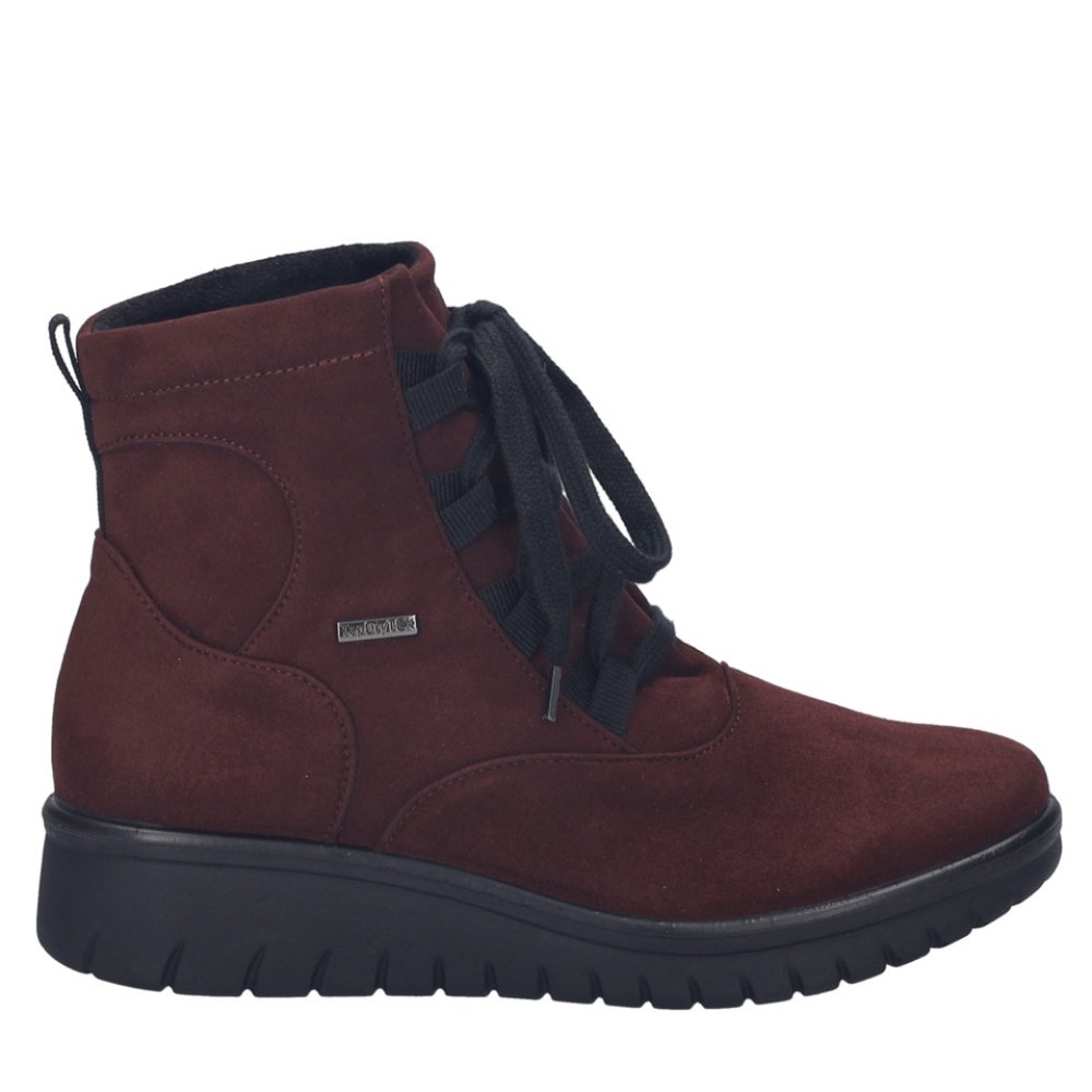 Cómoda  Botín mujer Josef Seibel Calais-08 en suave microfibra burdeos con membrana impermeable Top Dry tex y transpirable. Plantilla extraible. Ajuste cordones Altura 2,5 CM Referencia 55351MA191410