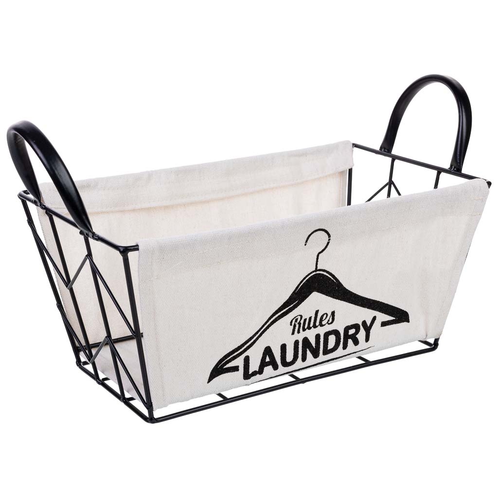 Wonderlust Deco - Cesto de almacenamiento de metal y tela 30x18x14/23 Blanco 30x18x14/23h cm