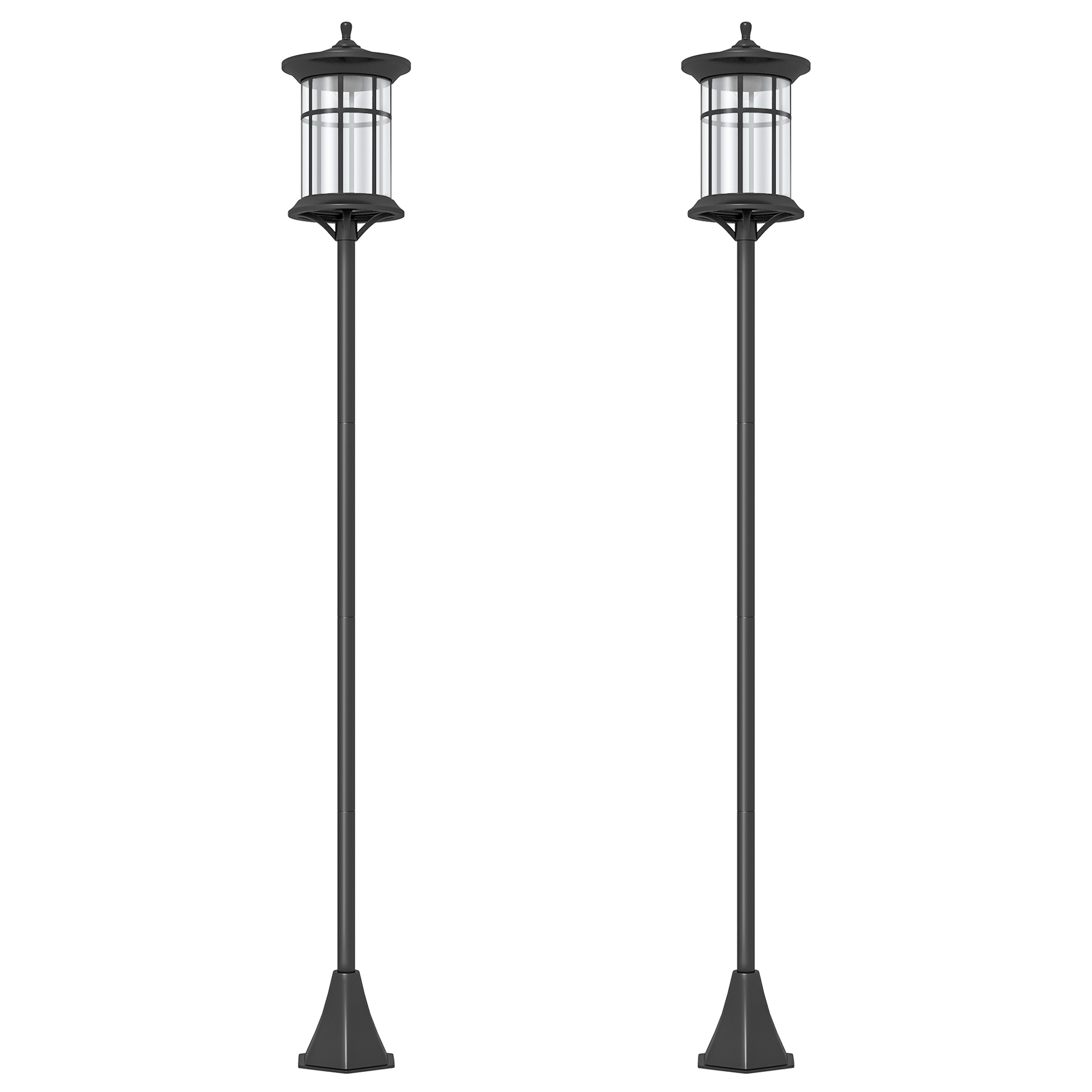 Outsunny 2 Farolas Solares Exterior Luces Solares Exterior con Panel Solar Encendido Automático y Marco de Acero Inoxidable Impermeable IP44 para Terraza Patio 23,5x23,5x184 cm Negro
