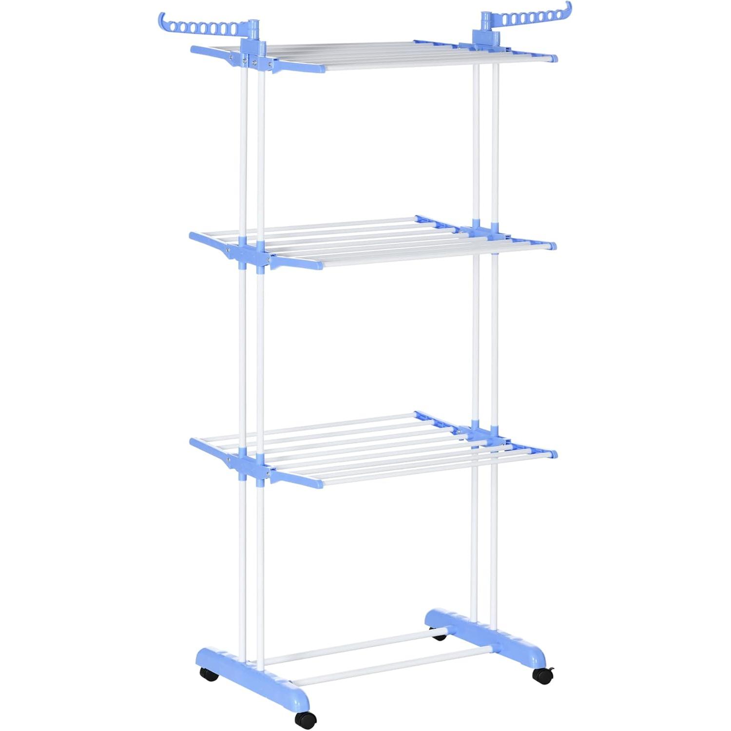 Tendedero Vertical Plegable con 4 Niveles y Ruedas con Freno, Ideal para Secado de Ropa en Interiores y Exteriores