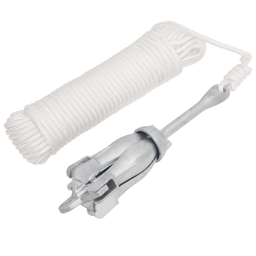 vidaXL Ancla Plegable con Cuerda Anclaje de Barco Hierro Maleable Plateado Peso 0.7 kg,  1.5 kg,  2.5 kg y mas