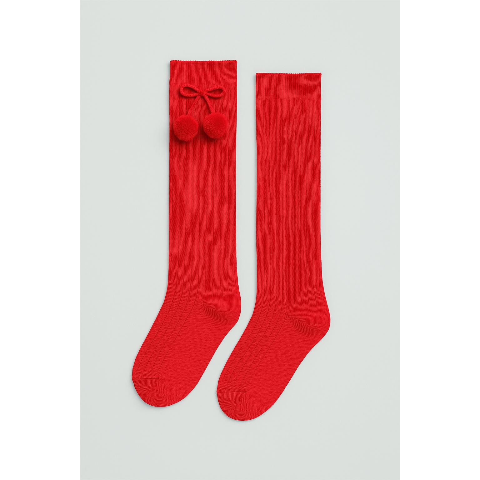 Ysabel Mora - Calcetines largos pompones rojo