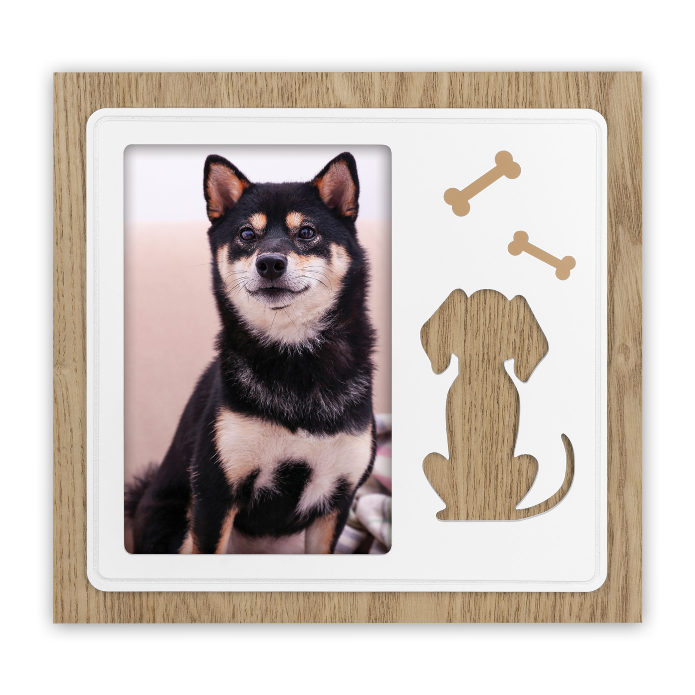 Zep Marco Portafotos en Madera para Fotos 10x15 con Decoración Perforada en Forma de Perro y Estampado de Fantasías Animales