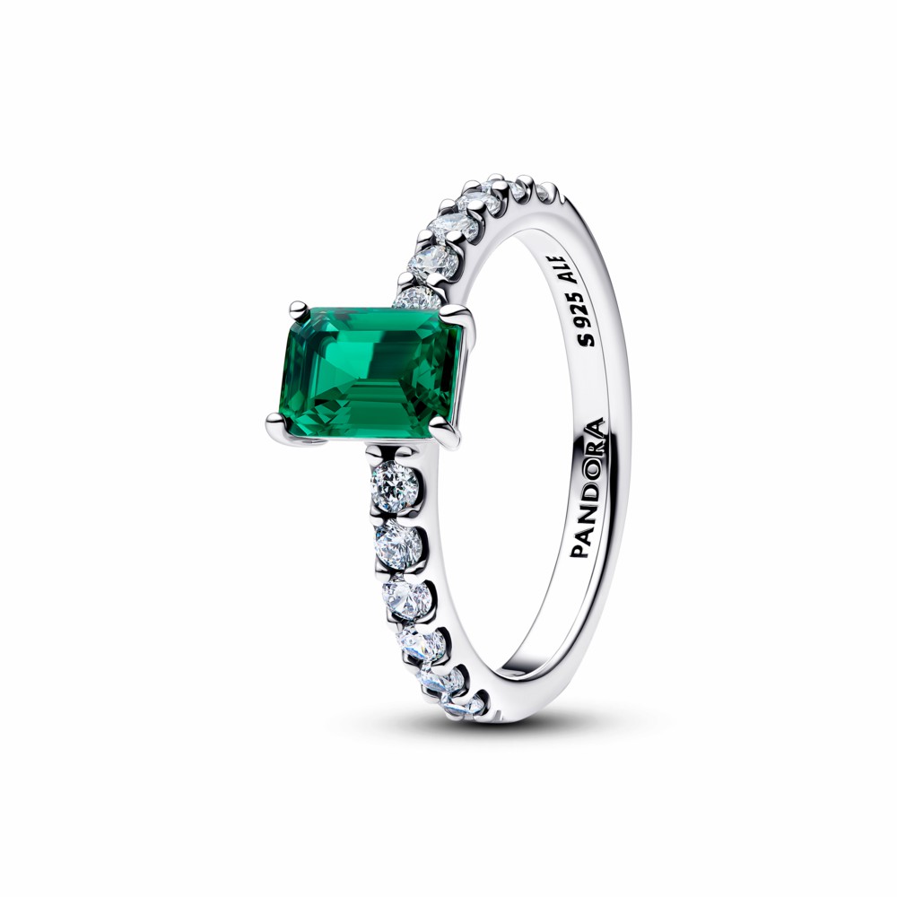 Anillo Pandora Halo Rectangular Verde Brillante 194506C01