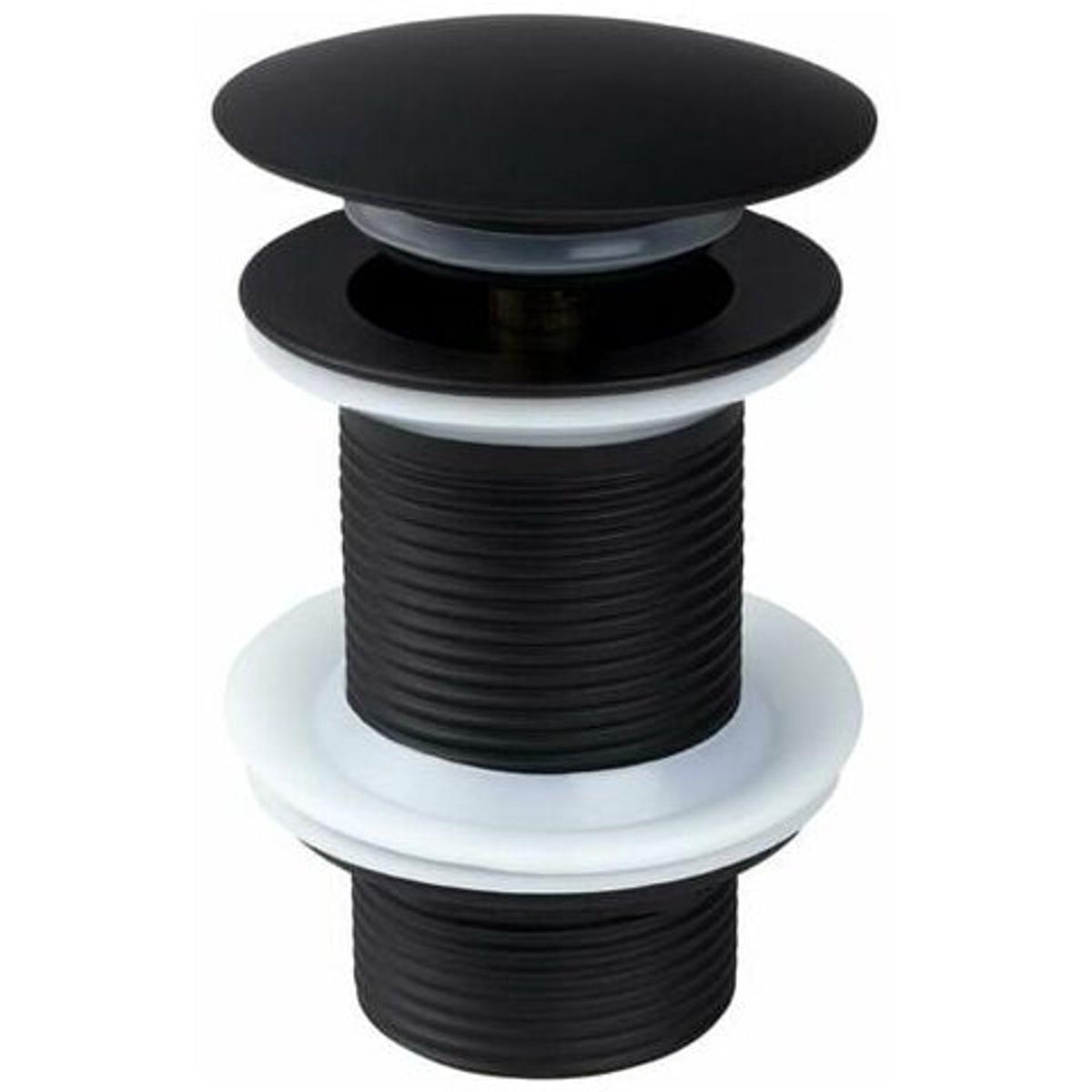 Tapón de lavabo - Tapón de desagüe - Tapón de desagüe - Tapón de desagüe para lavabo - Válvula de desagüe - Aleación de zinc - Negro - Válvula emergente - Válvula de desagüe emergente - Juego de desagüe de lavabo con rebosadero - Para grifo de lavabo de b