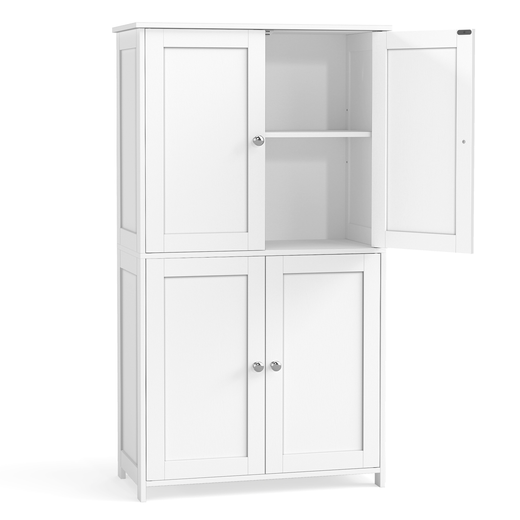VASAGLE Mueble de Baño, Armario de Almacenaje, con 2 Estantes Regulables y 4 Puertas, Mueble Alto para Cocina, Blanco Nube/Verde