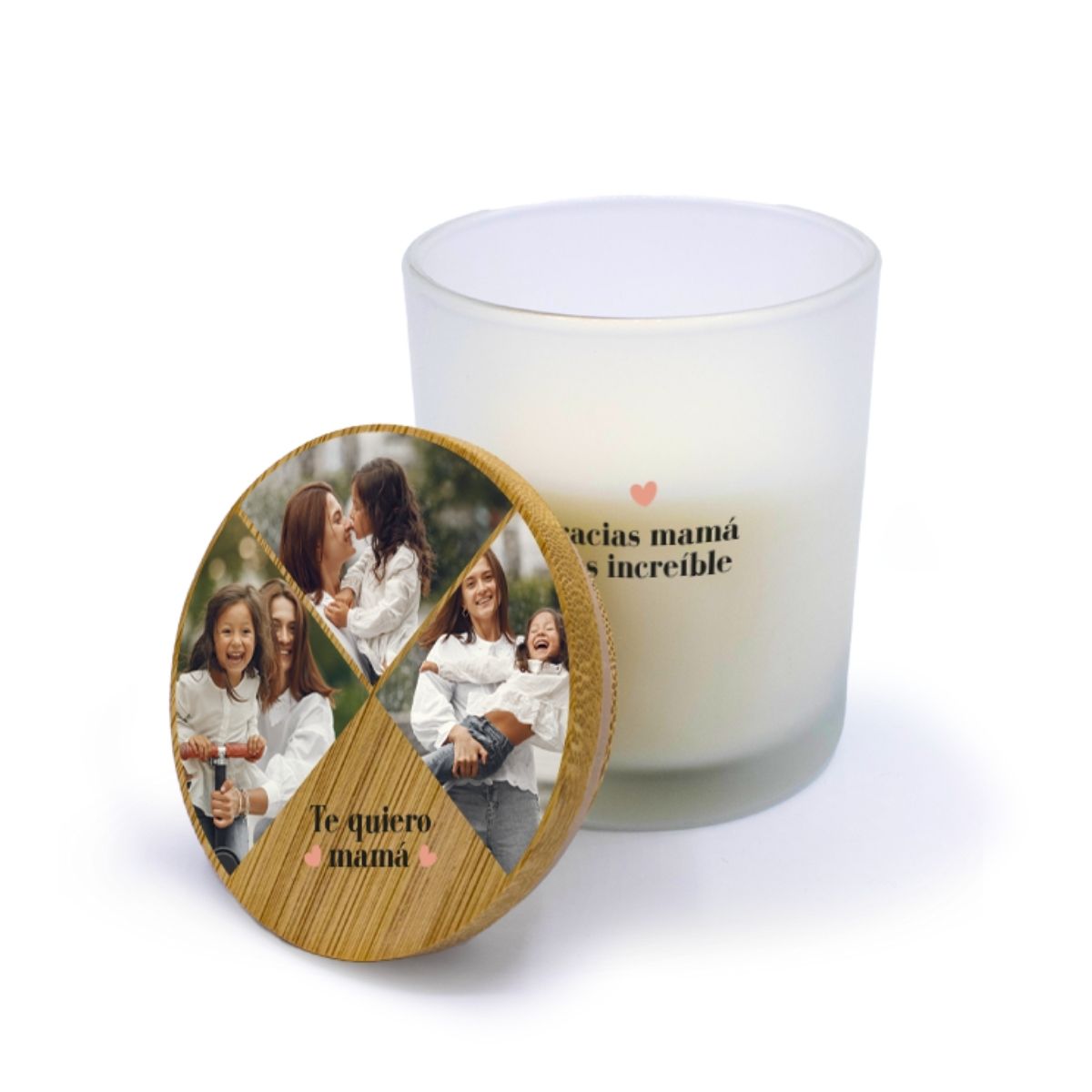 DEREGALOOS Vela Aromática Personalizada con Tapa de Madera Regalo Mamá