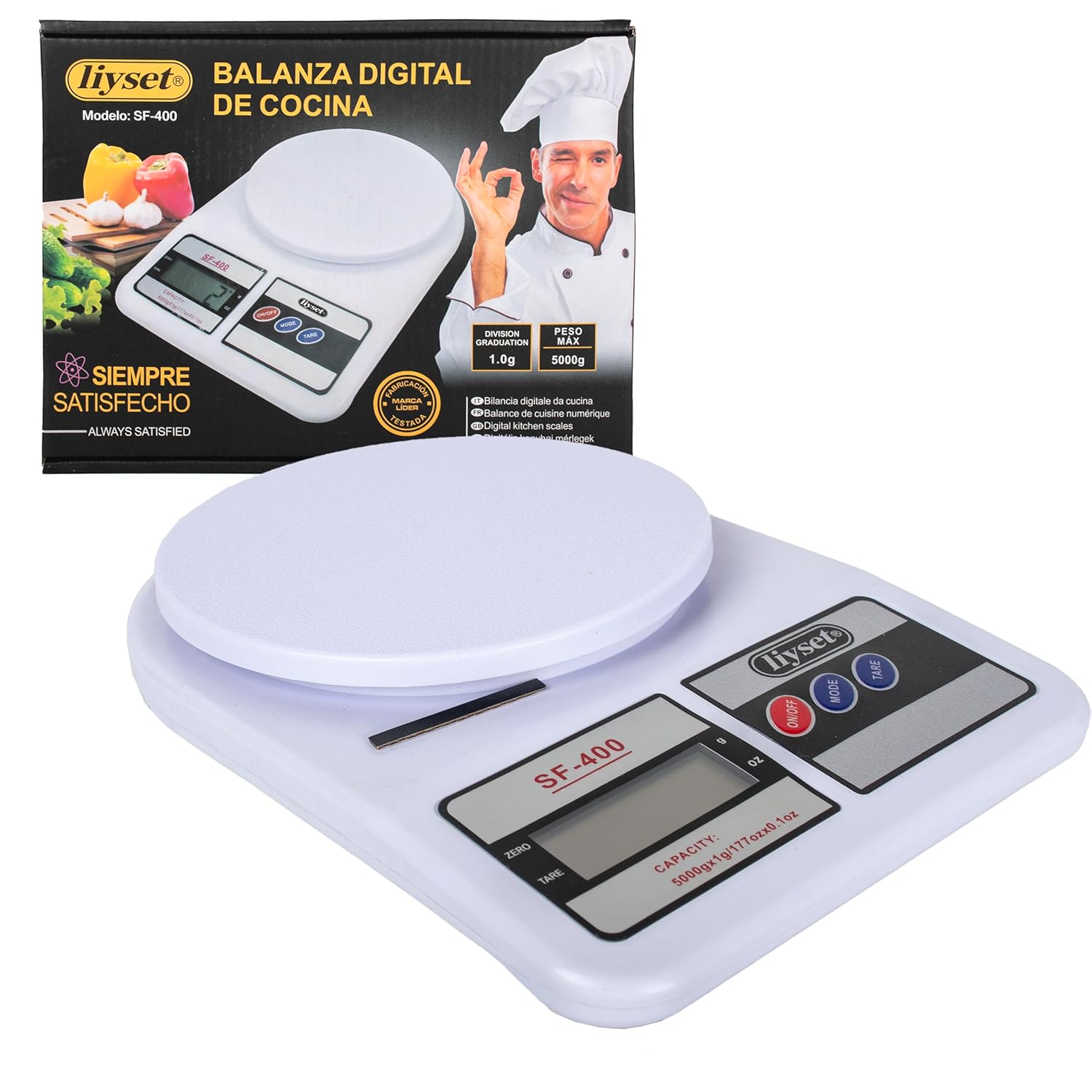 C.A | Báscula de Cocina Digital | Cristal | Pantalla LCD | Precisión 1 g – 5 kg | Función Tara | Incluye Batería